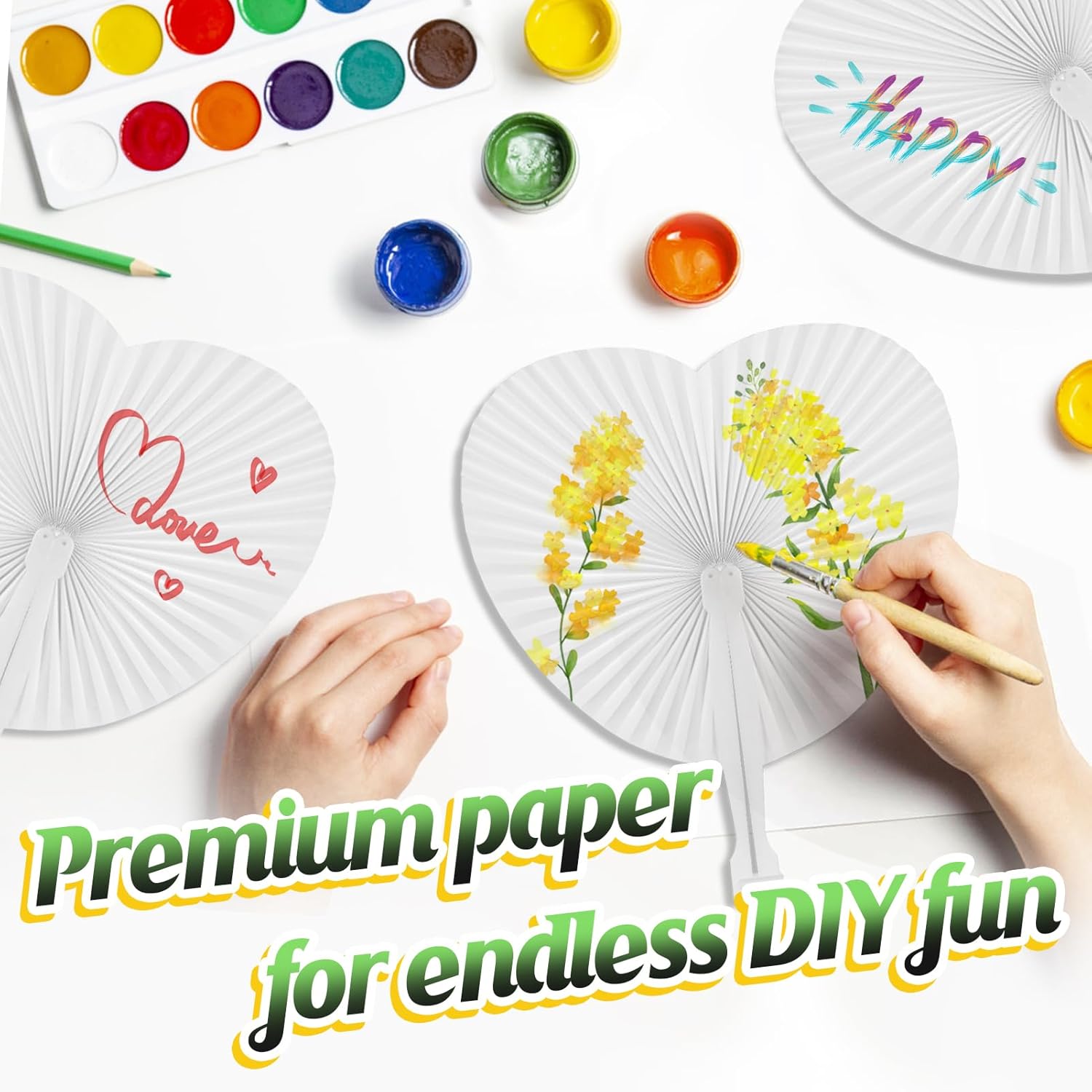 Cosweet 50 Pack White Heart Shaped Folding Fans