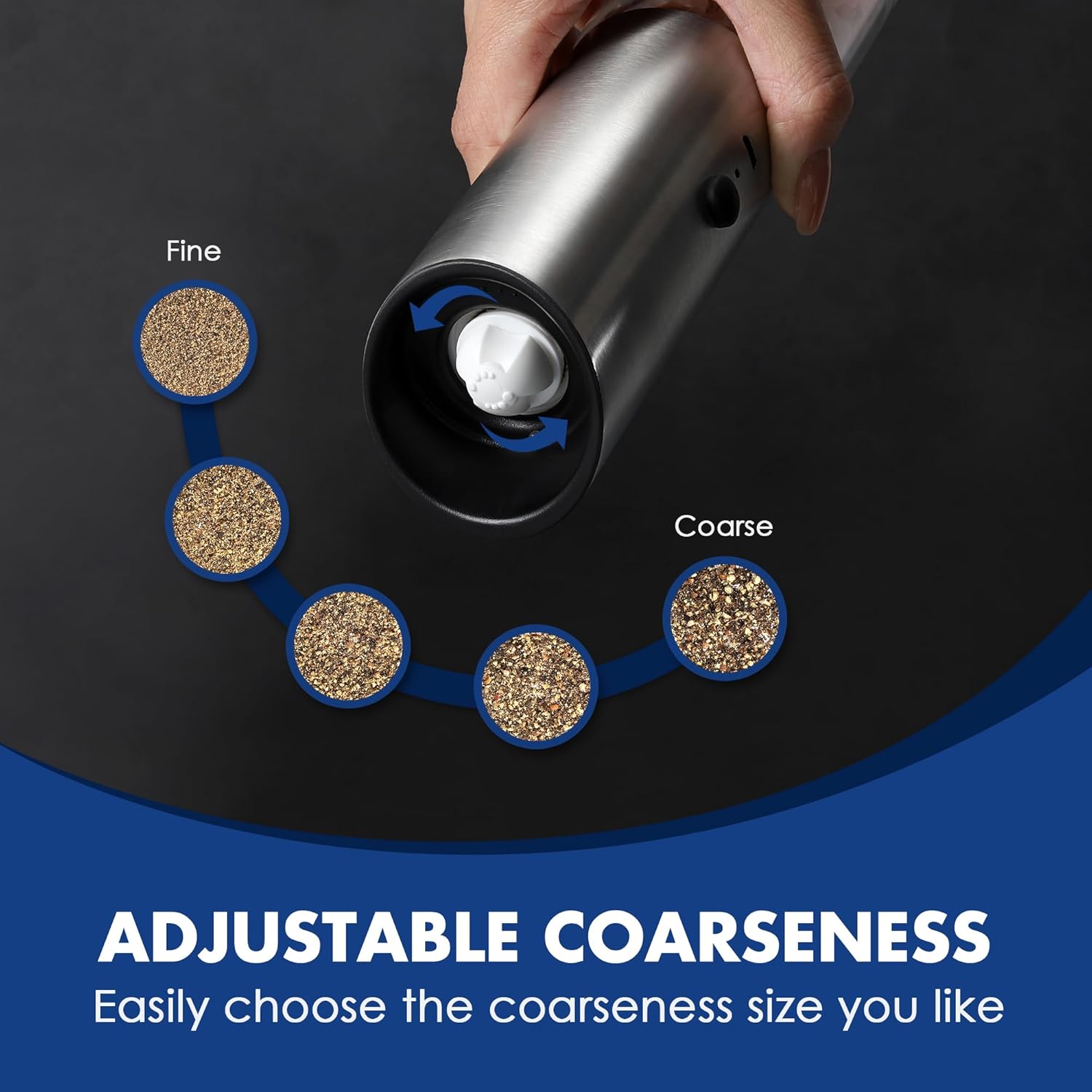 Vzaahu Gravity Electric Pepper and Salt Grinder Set of 2 - Rechargeable and Adjustable