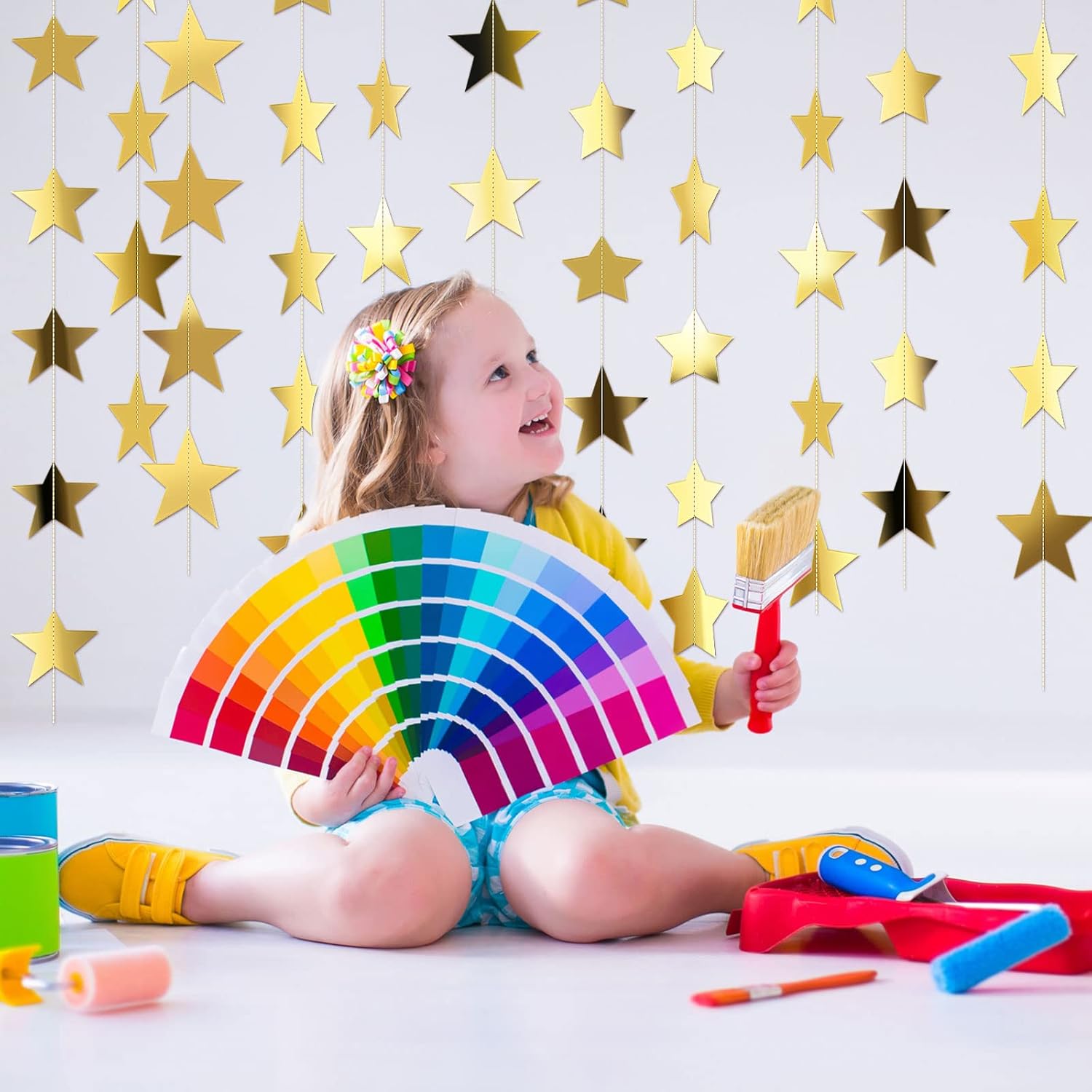 Patelai Glitter Star Garland 130 Feet Gold Decor