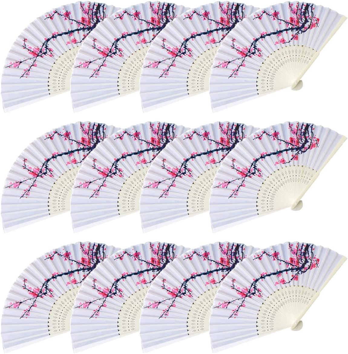 LEFTSTARER 12Pcs Cherry Blossom Folding Hand Fan