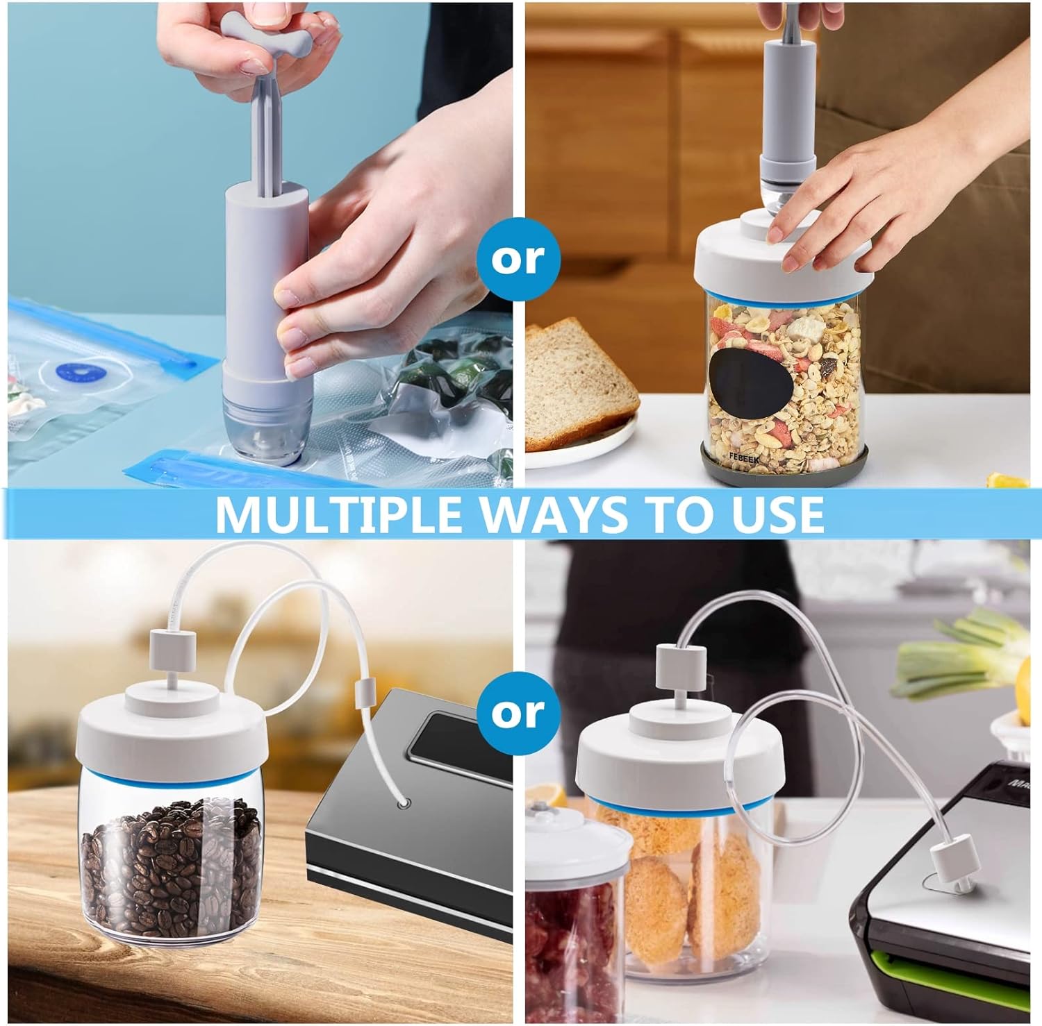 Mason Jar Vacuum Sealer Kit with Manual Pump and 5 Lids