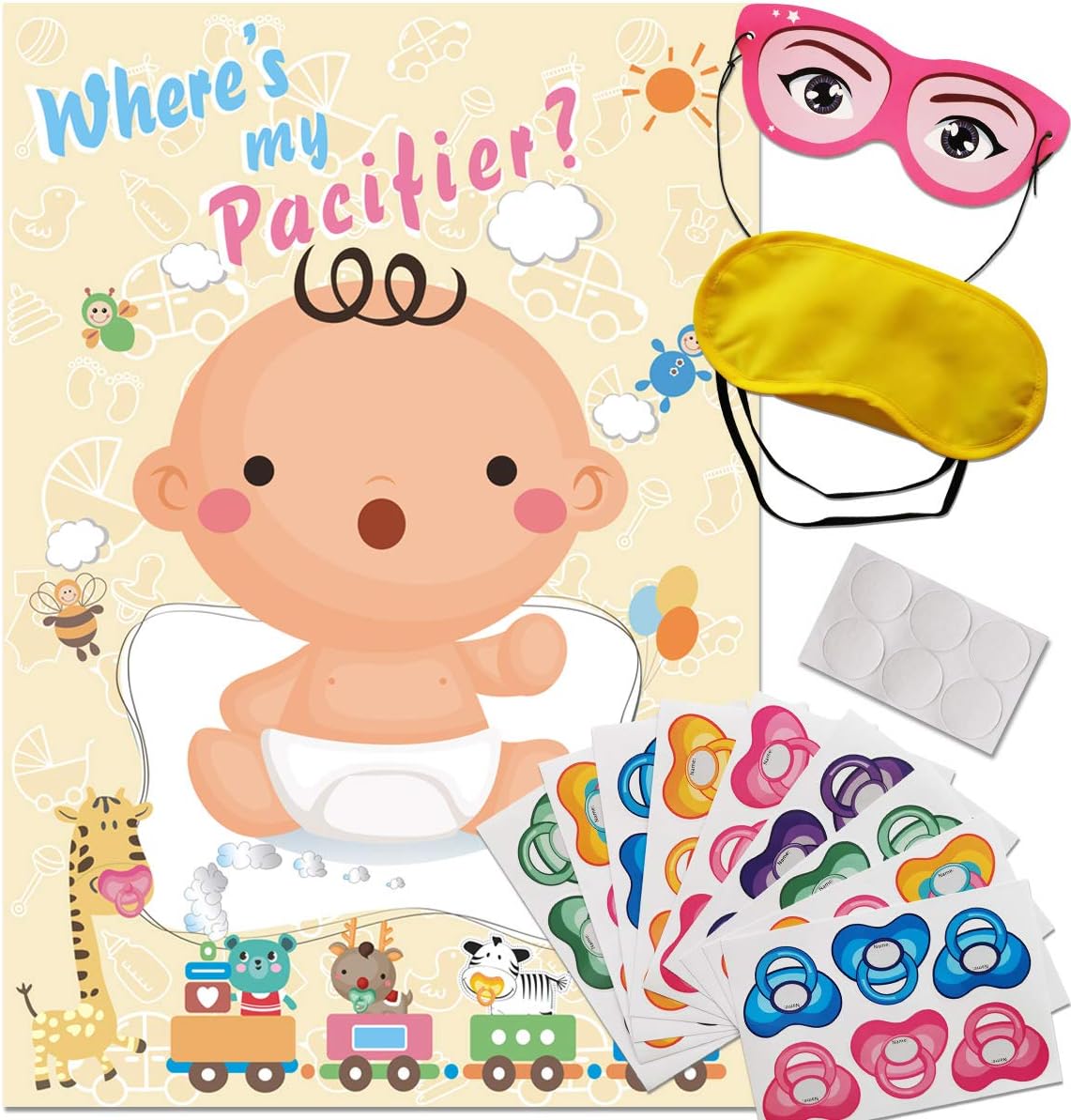 ADJOY Pacifier Pin The Baby Game - Baby Shower Party Favors
