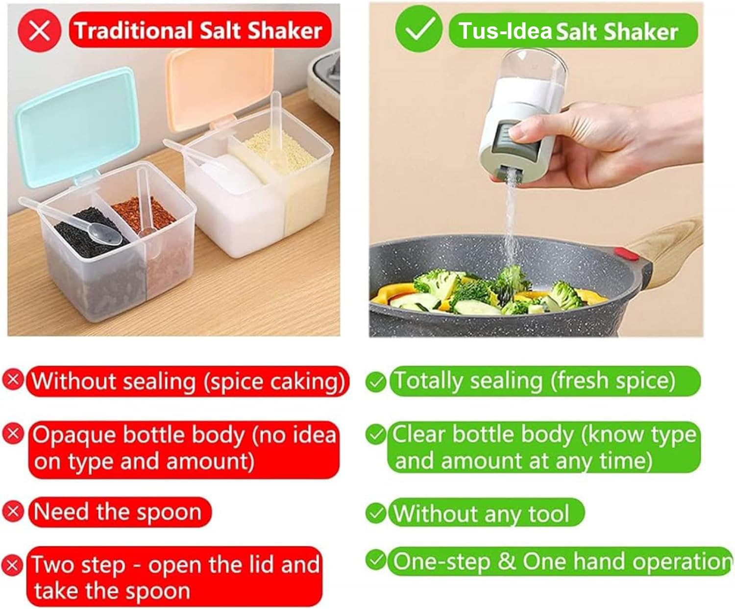 Set of 4 Mini Salt Shakers with Press Mechanism