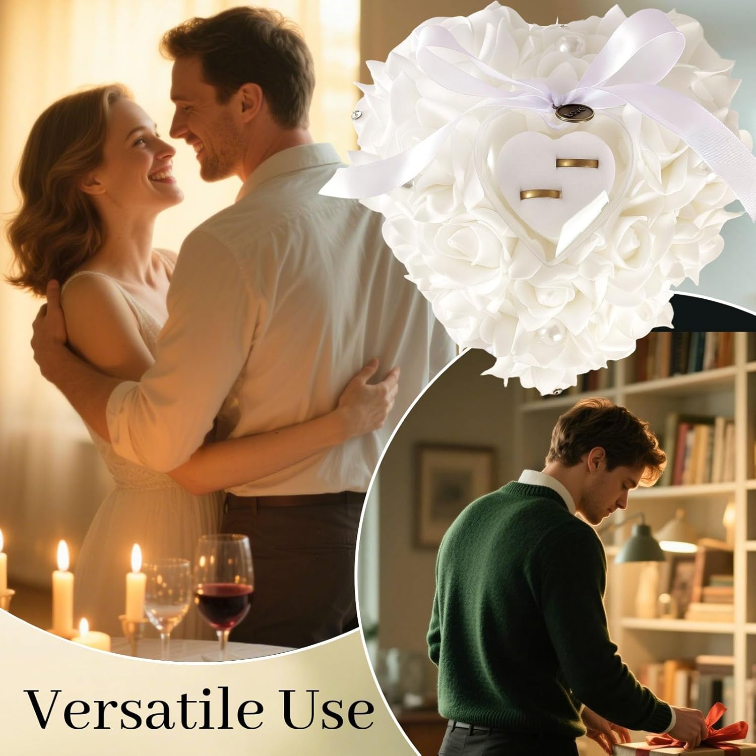 HONEYGIFTS Heart-Shaped Ring Pillow for Wedding
