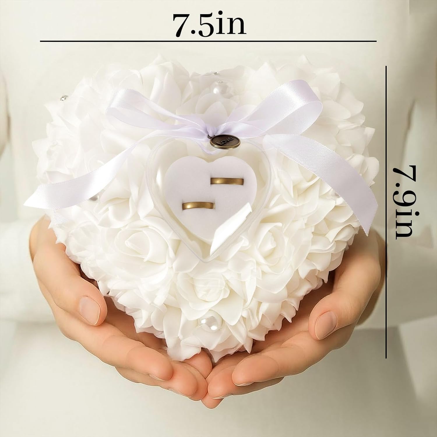 HONEYGIFTS Heart-Shaped Ring Pillow for Wedding