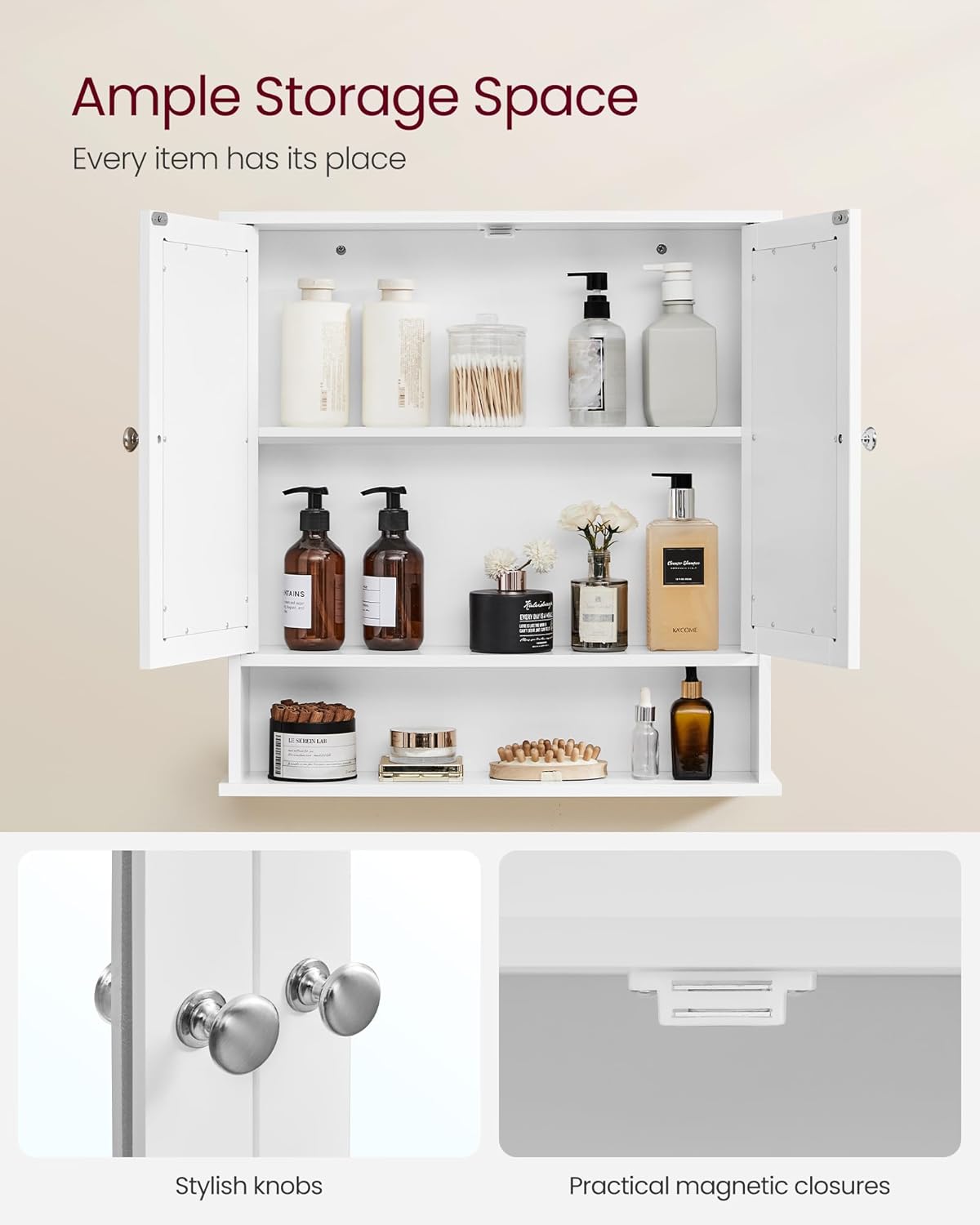VASAGLE Wall Mounted Bathroom Cabinet with Mirror Doors