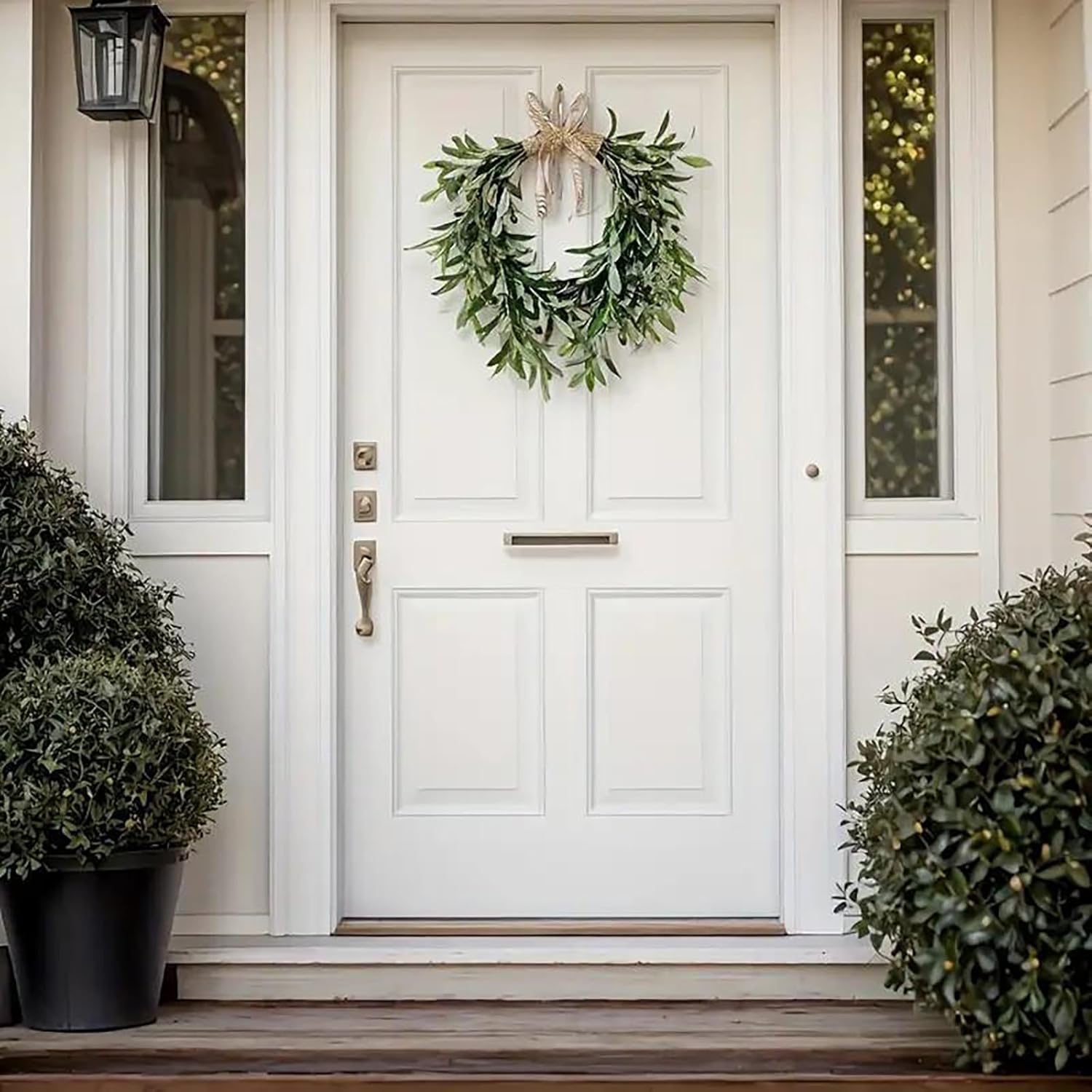 22 Inch Heart Shaped Artificial Olive Wreath - Farmhouse Style with Spring Flowers