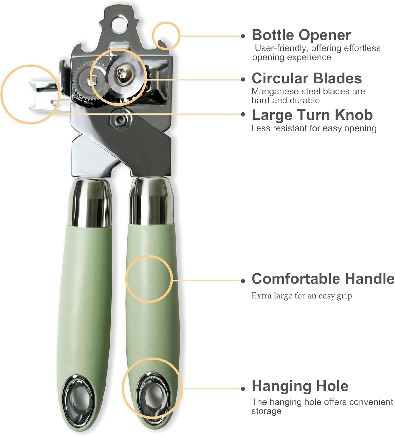 LunaCozy Manual Can Opener with Large Knob Handle
