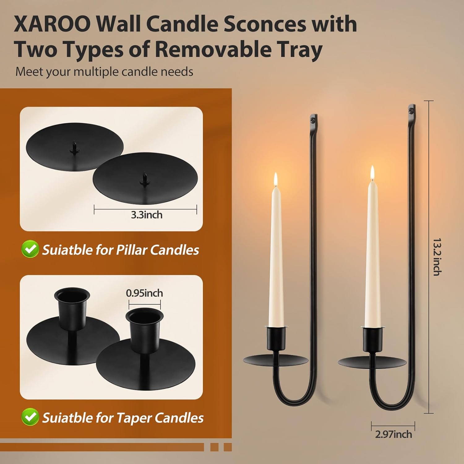 Candle Sconces Set of 2 Taper Pillar Wall Candle Holders Black