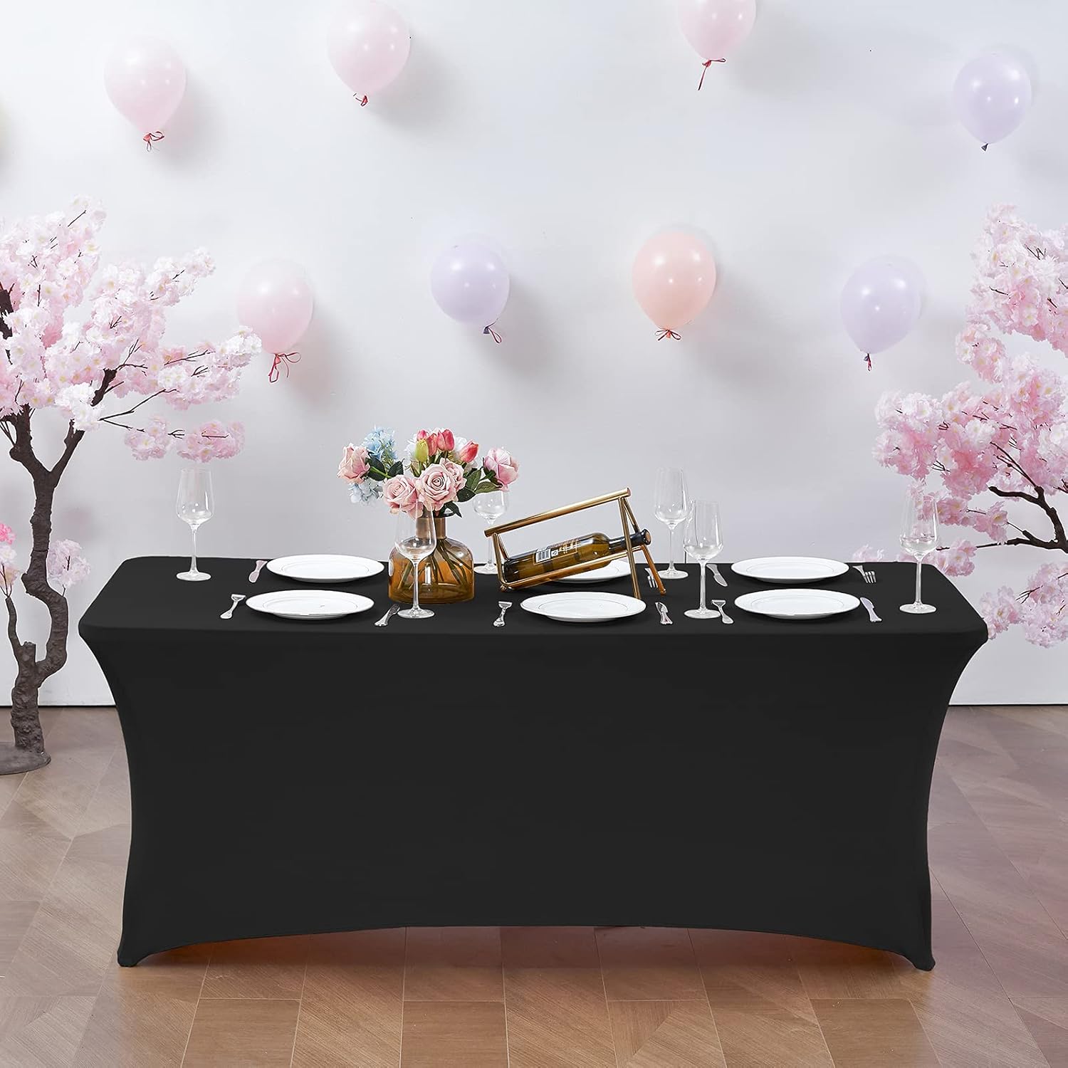 CWK 6FT Waterproof Stretch Spandex Table Cover Black