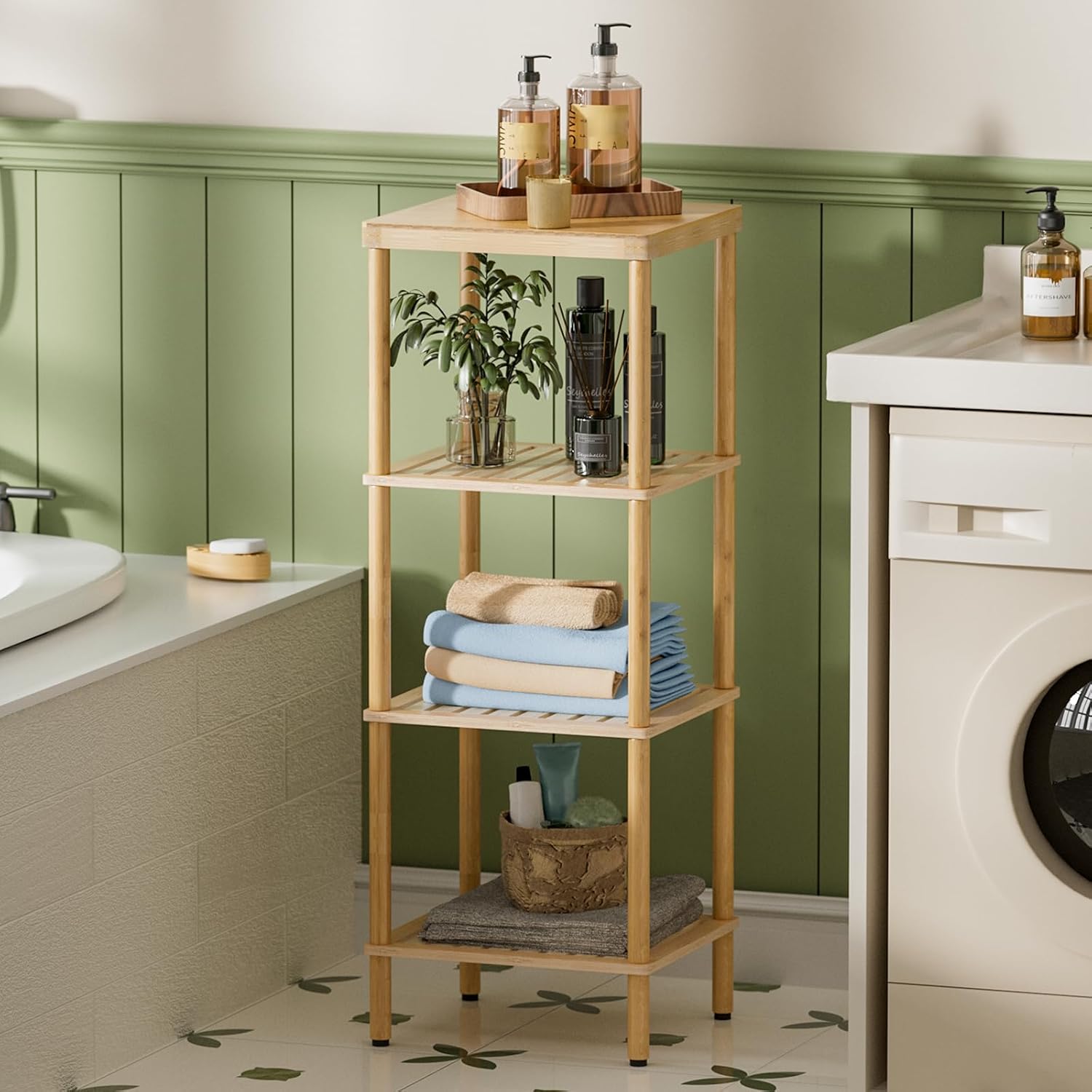 AmazerBath Bamboo 4-Tier Shelf Space Saver for Bathroom Kitchen Living Room