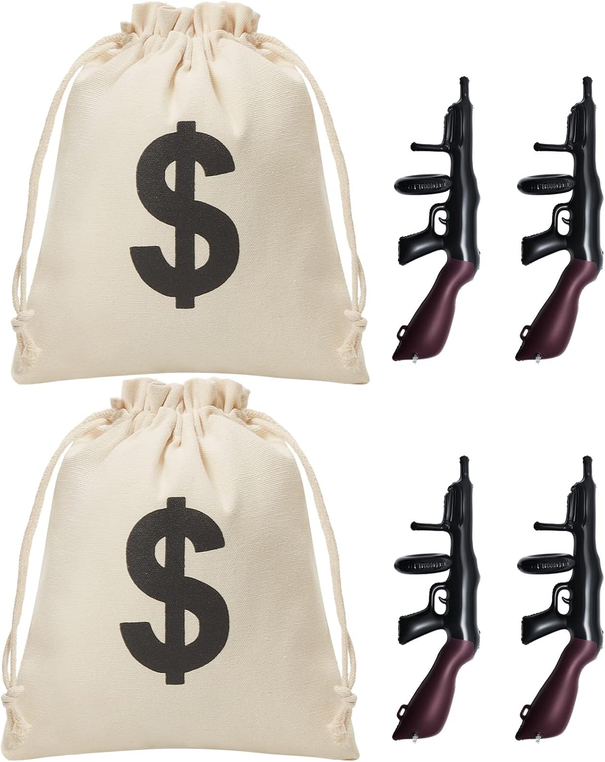 Zhanmai 6 Pcs Inflatable Gun Props Money Bag Set