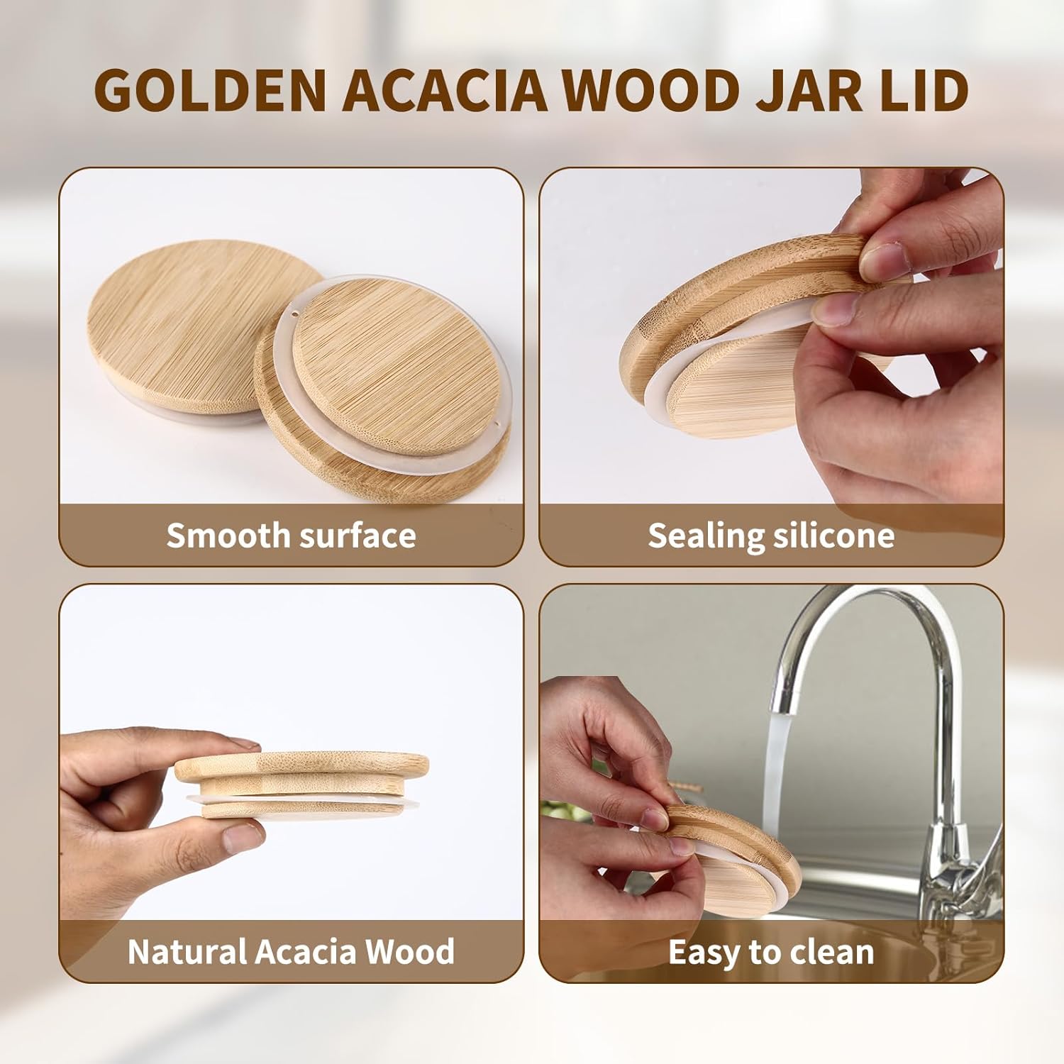 DingCo Mason Jar Lids - 8PCS Reusable Wide Mouth Wood Lids