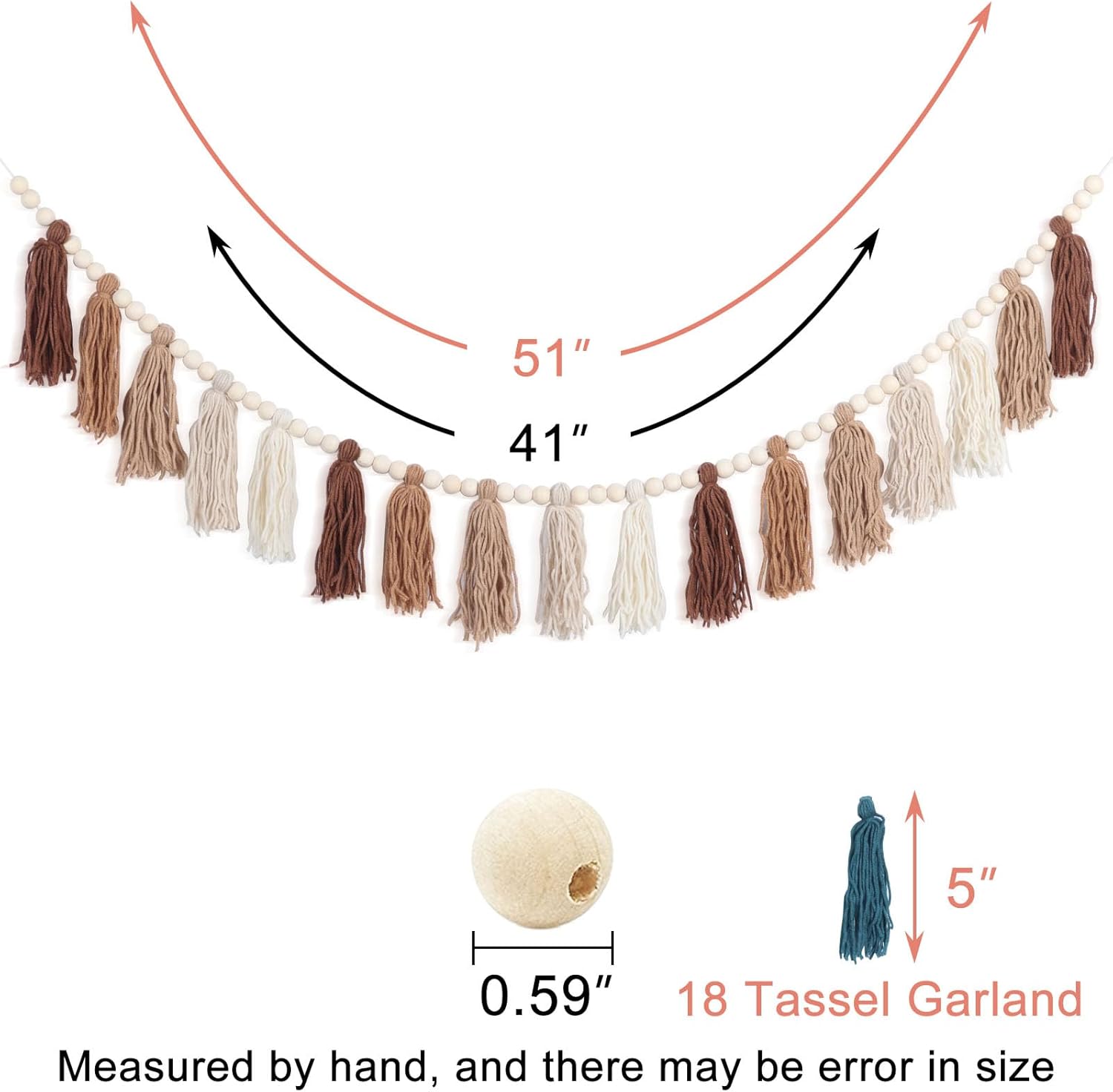 Boho Tassel Garland with Wood Beads for Home Decor