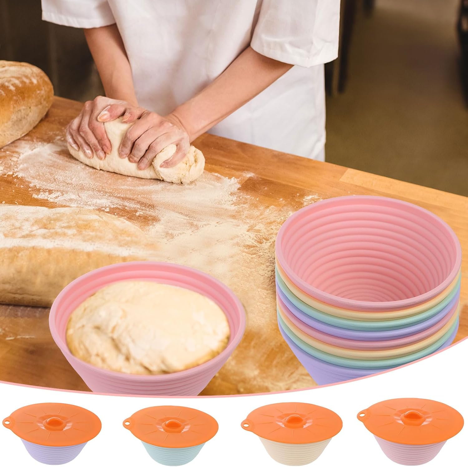 16 Pcs Mini Silicone Bread Proofing Baskets with Lids
