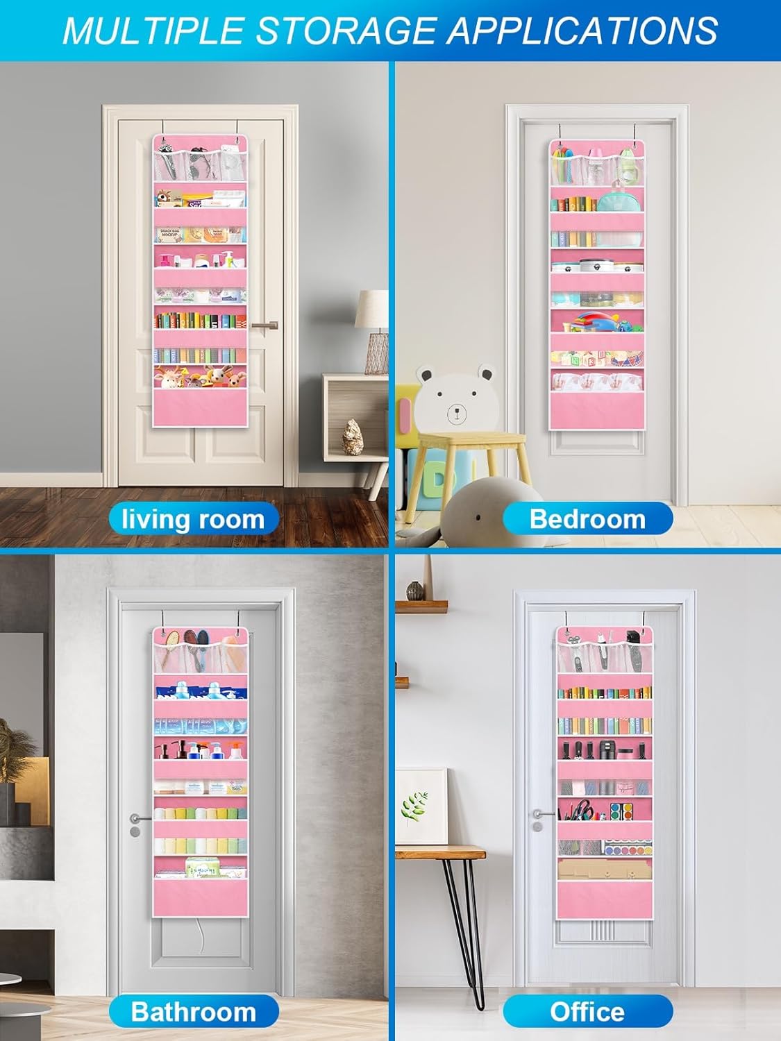 2 Pack Over Door Organizer with Clear Window and 4 Large Pockets