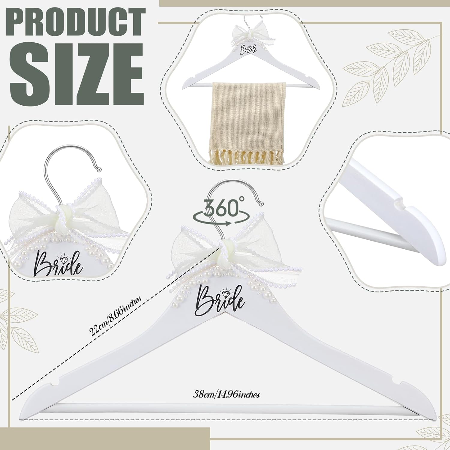 Yuntau Bride Wedding Dress Hanger with Pearl Ribbon Bow
