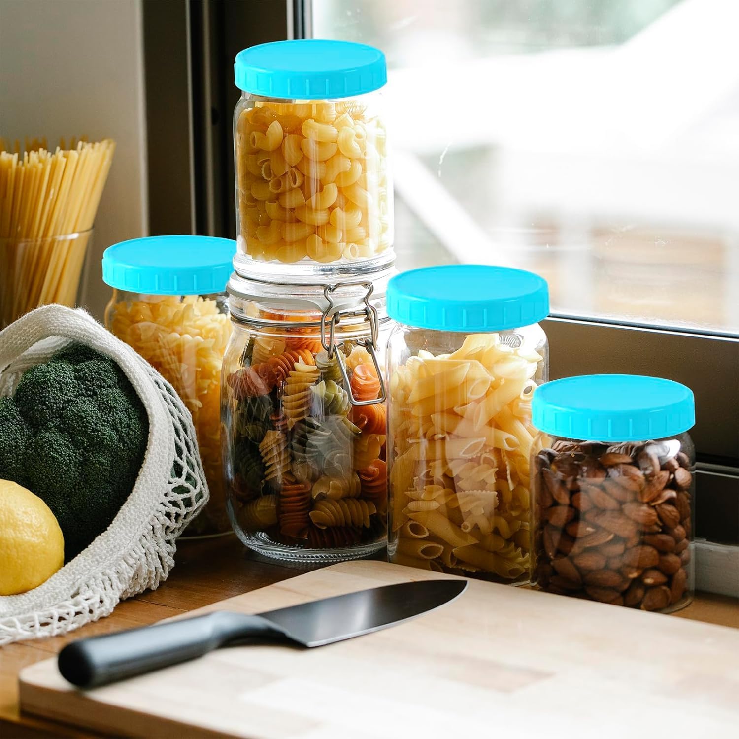 Tixill 20 Pcs Plastic Mason Jar Lids with Silicone Seals