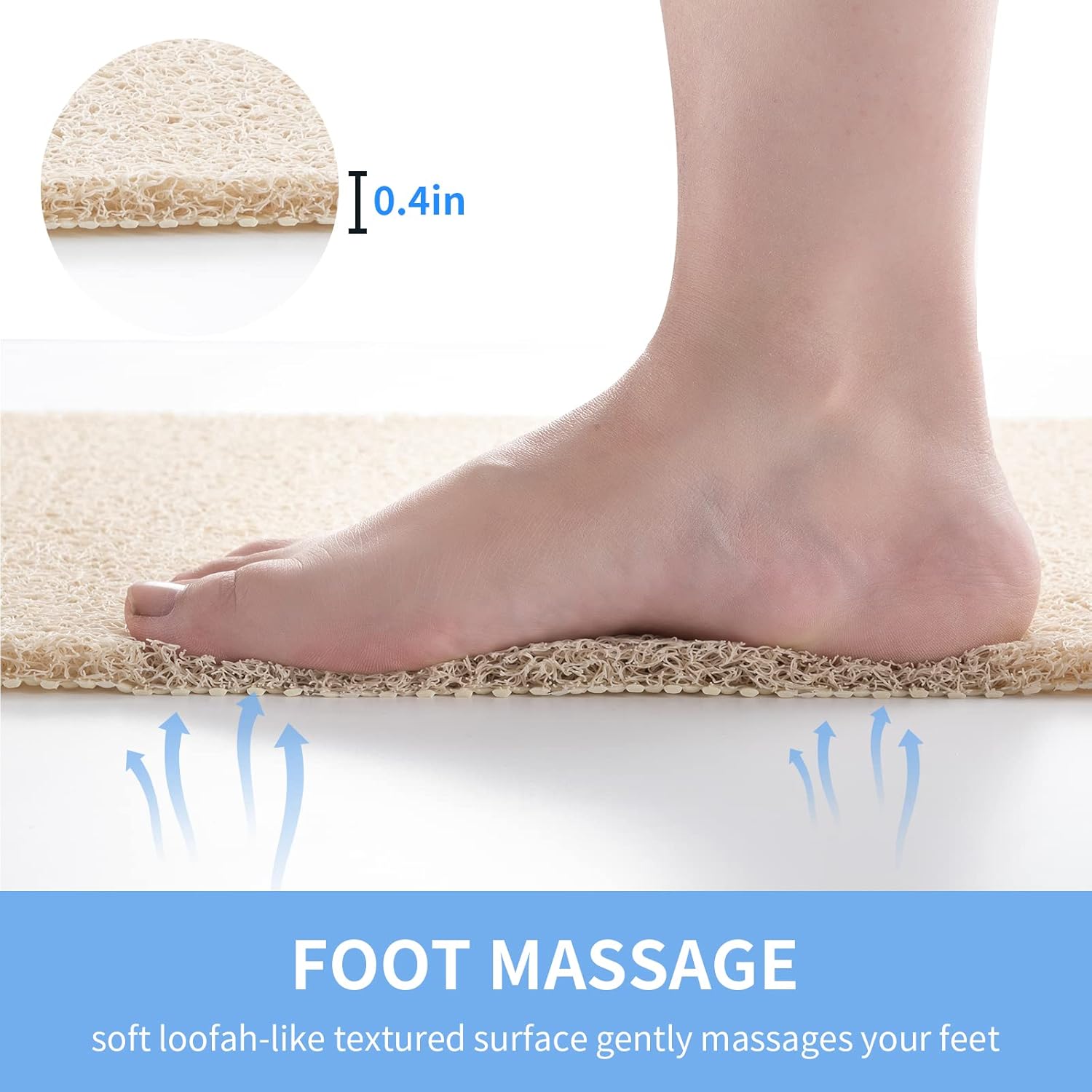 Non Slip Bathtub Mat with Foot Scrubber Beige 24x16 Inch