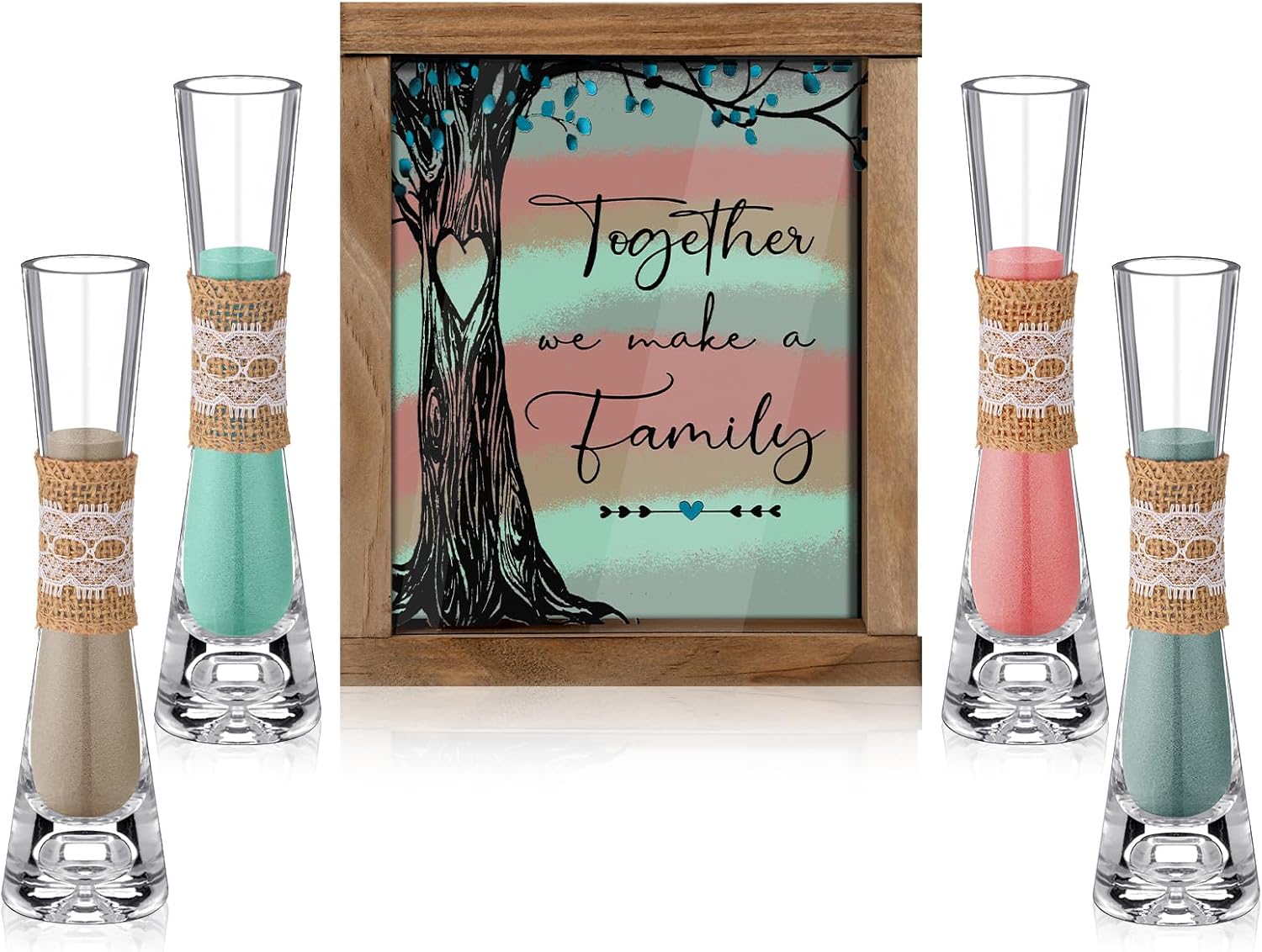 Wedding Unity Sand Ceremony Set with Wood Box and 4 Vases