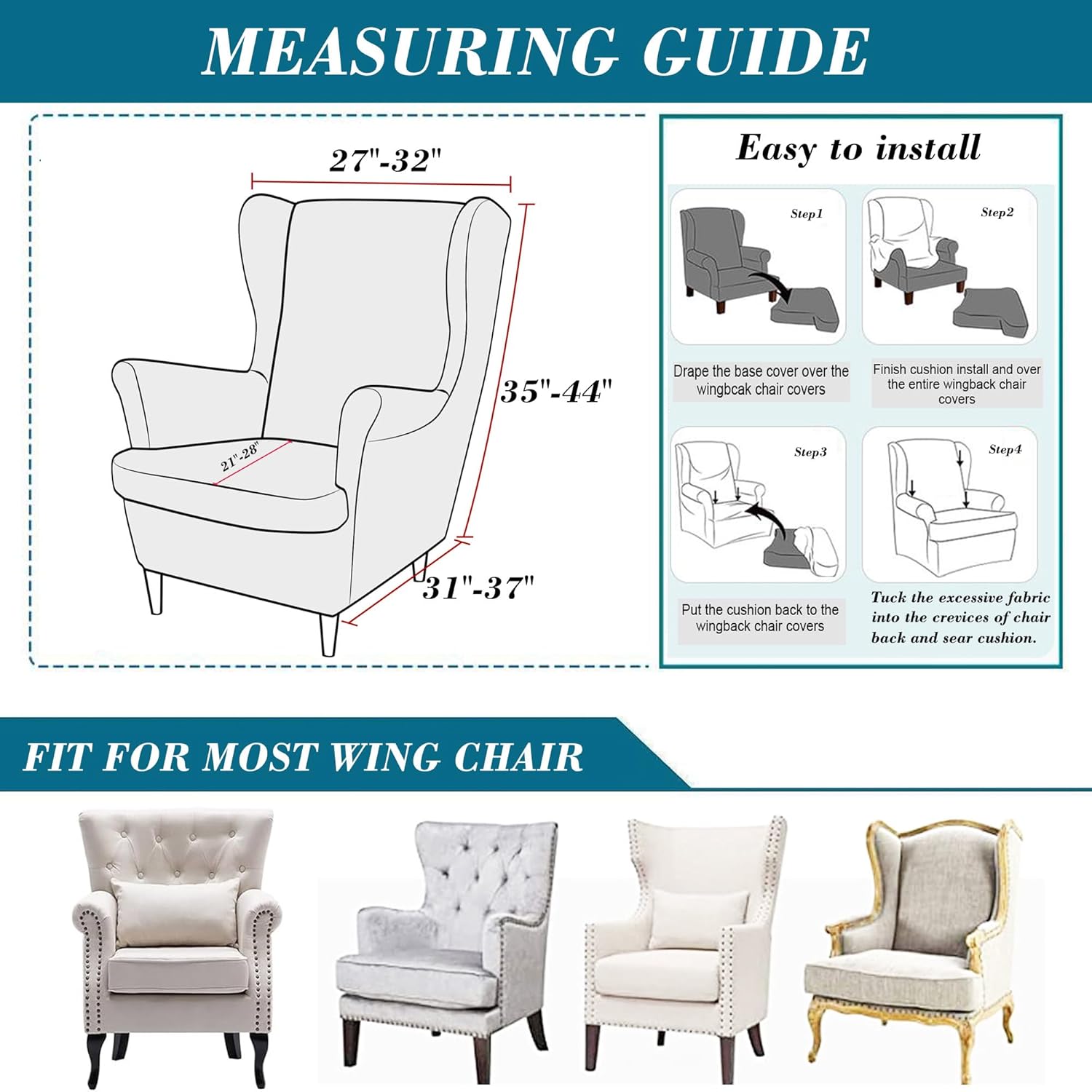 HFCNMY Wingback Chair Covers 2 Piece Set