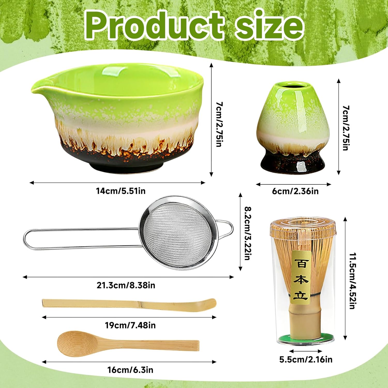 Japanese Matcha Set - Ceremony Tools with Bamboo Whisk Scoop Sifter Bowl Holder