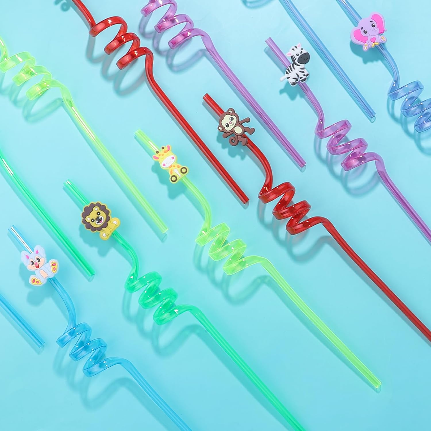 24Pcs Jungle Animal Party Straws for Kids and Adults