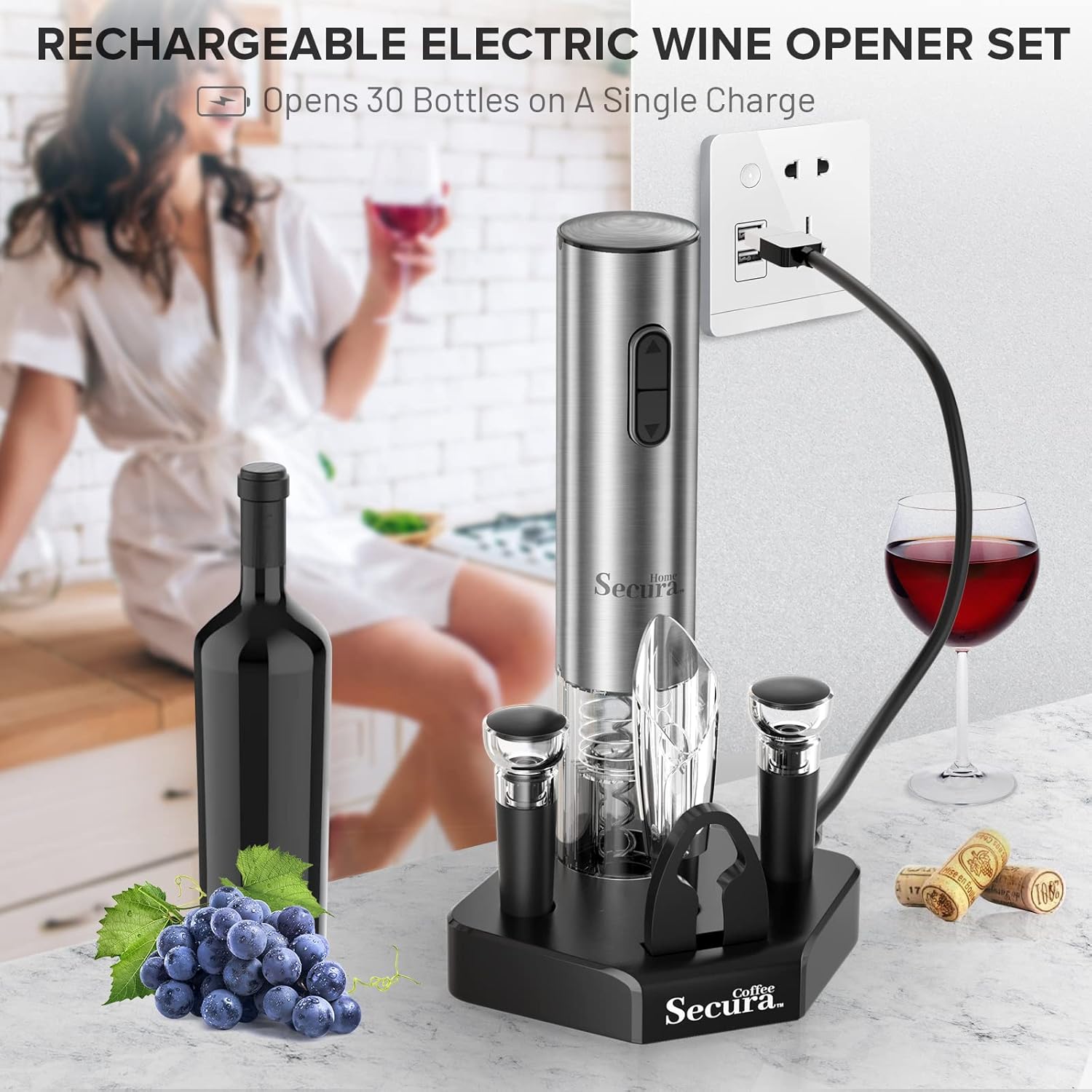 Secura Electric Wine Opener Set 5 in 1