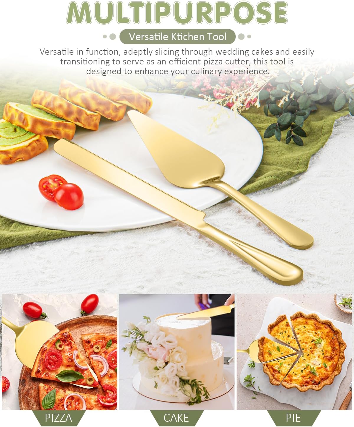 FTAKRY 13-Inch Cake Cutting Set with Gold Finish