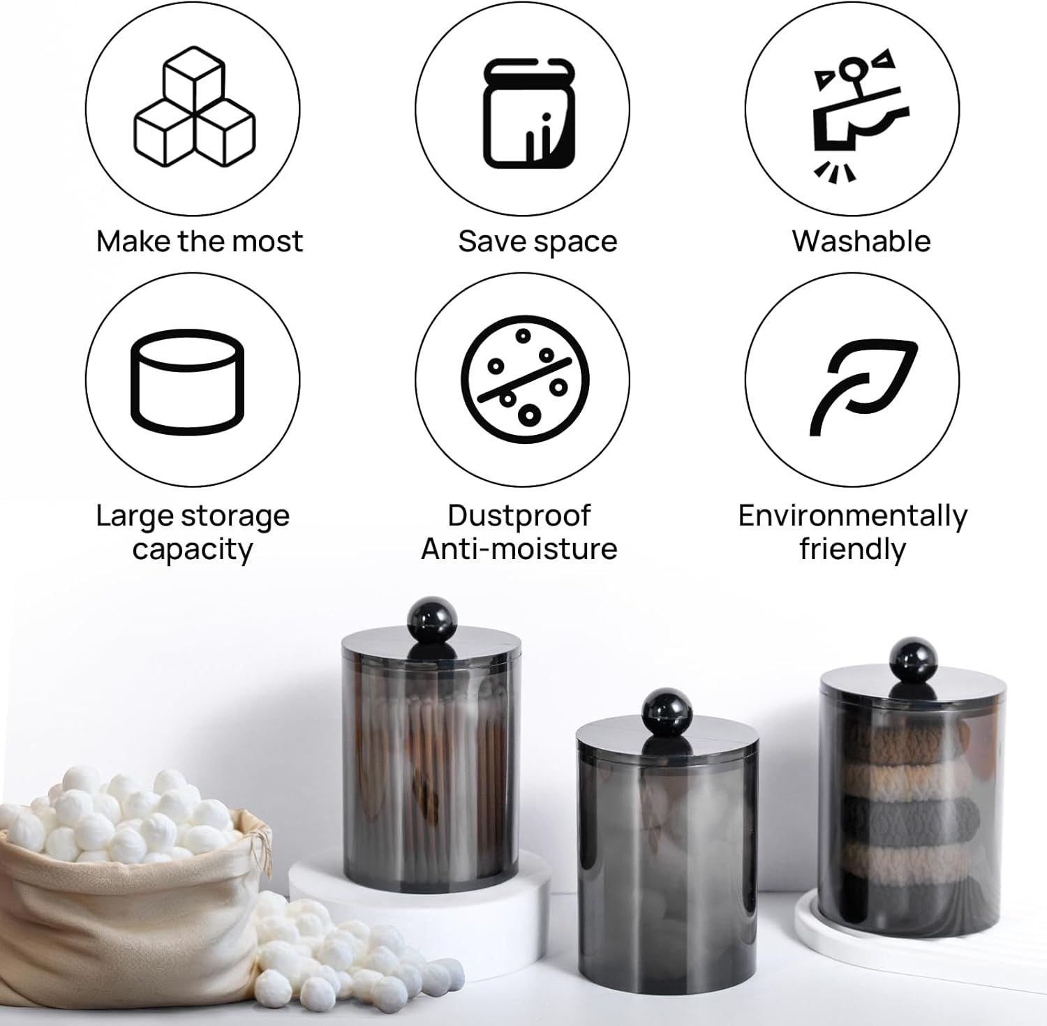 2 Pack Qtip Holder Canister Apothecary Jar Set for Cotton Swabs