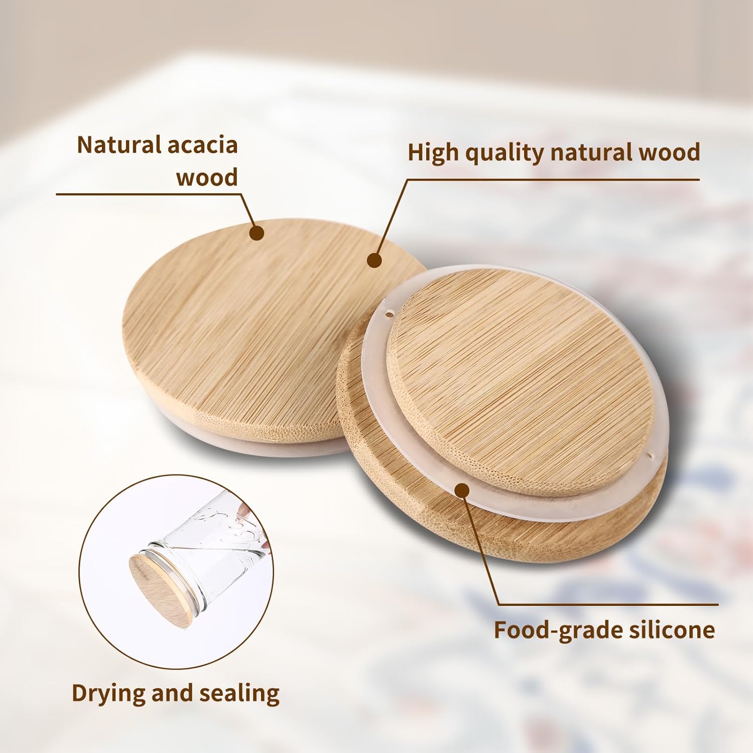 DingCo Mason Jar Lids - 8PCS Reusable Wide Mouth Wood Lids