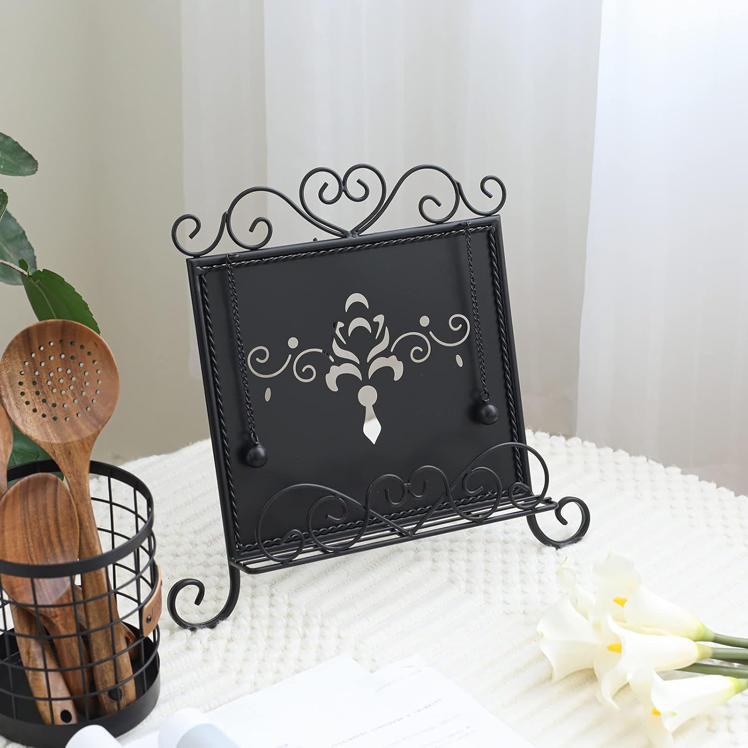 Antique Metal Cookbook Stand with Adjustable Arm
