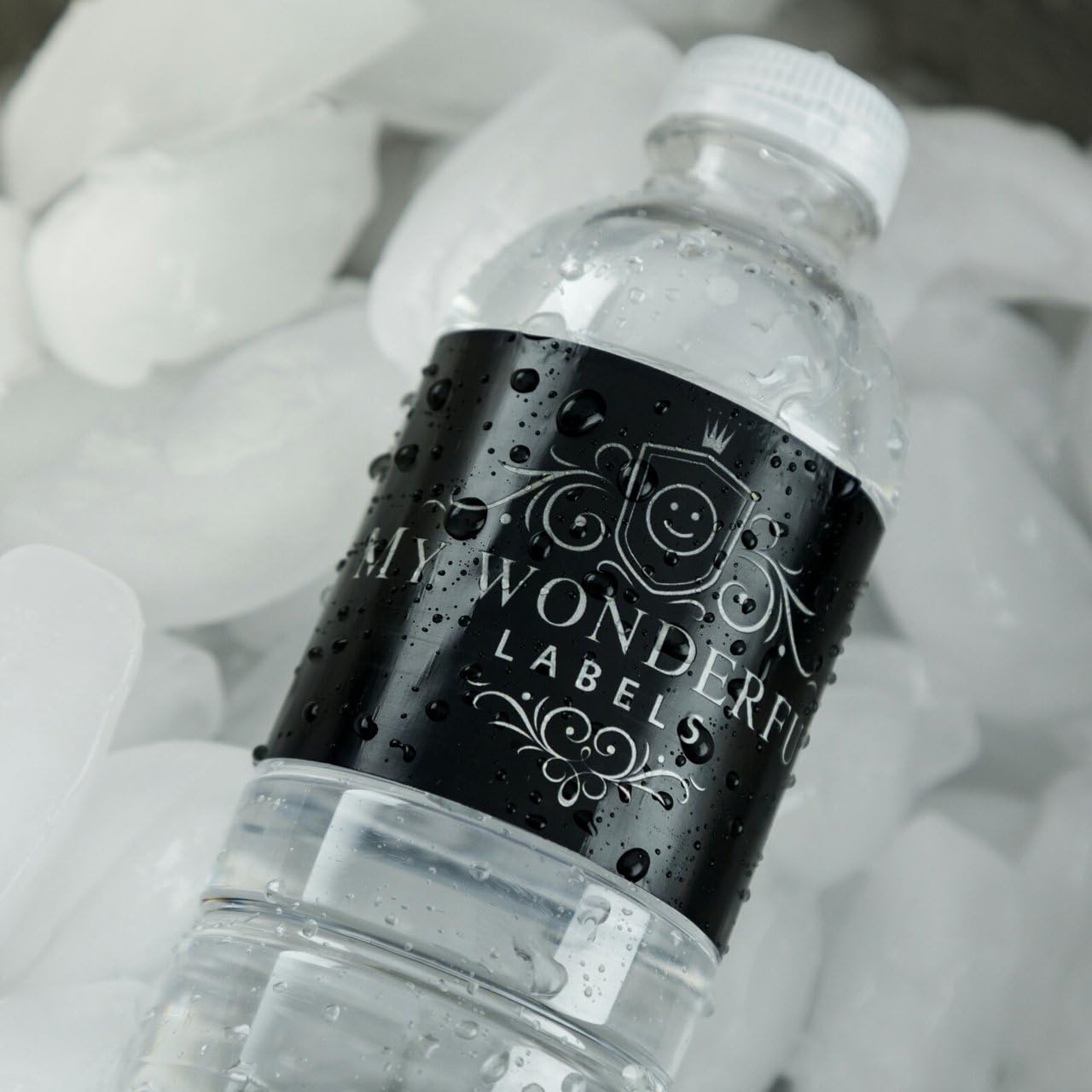 DesignThatSign 100 Silver Glitter on Black Water Bottle Labels