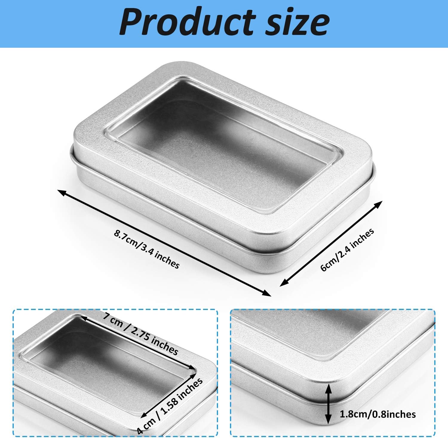 24 Piece Clear Top Tin Box Set with Lids - Silver