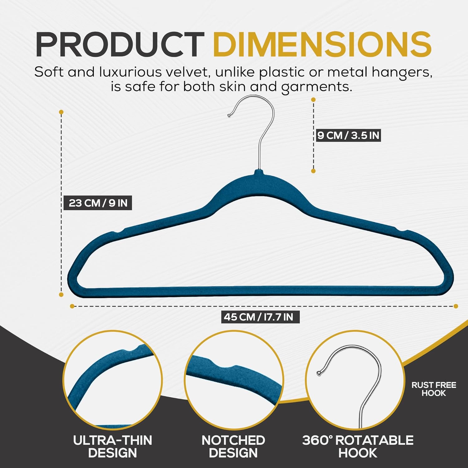 TechZoo Premium Velvet Hangers 50 Pack Blue