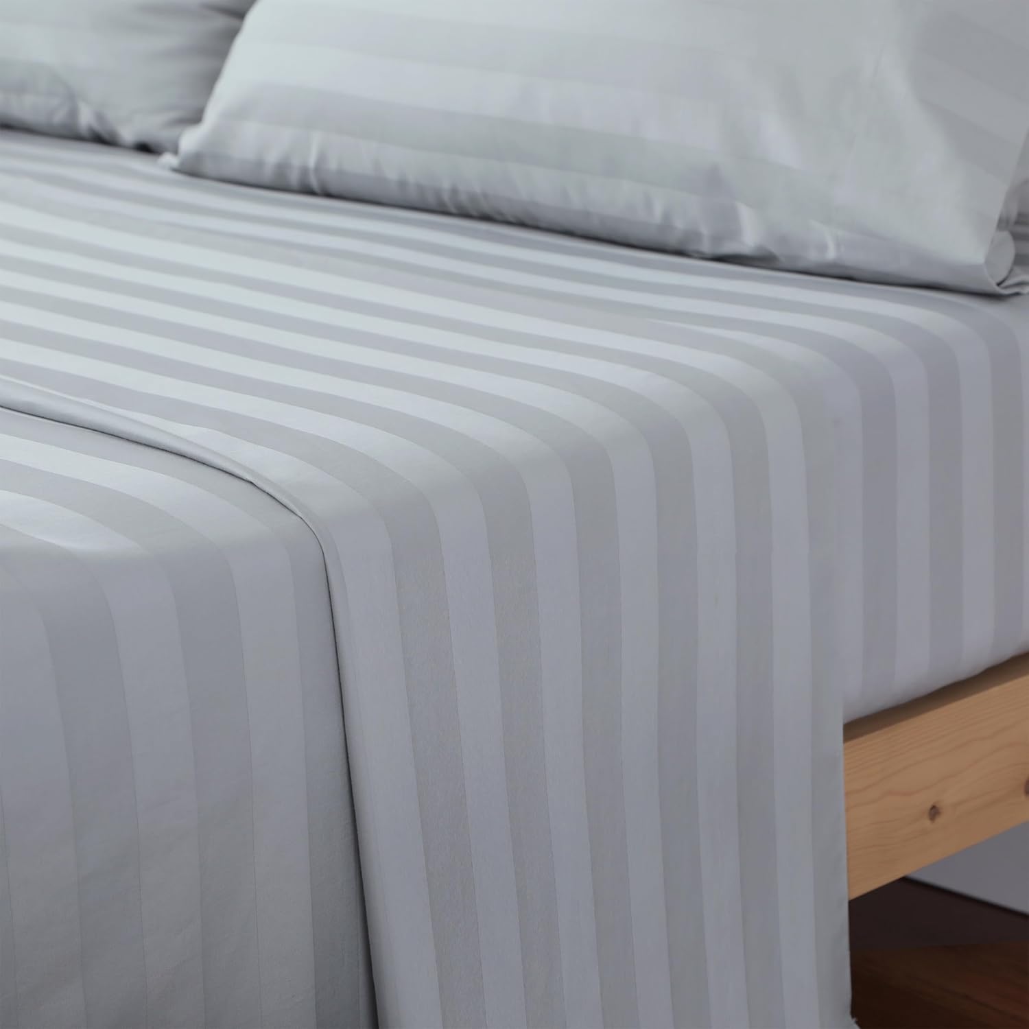 Zaizaihome Cotton Cal King Flat Sheet Only 600 Thread Count Grey Stripe