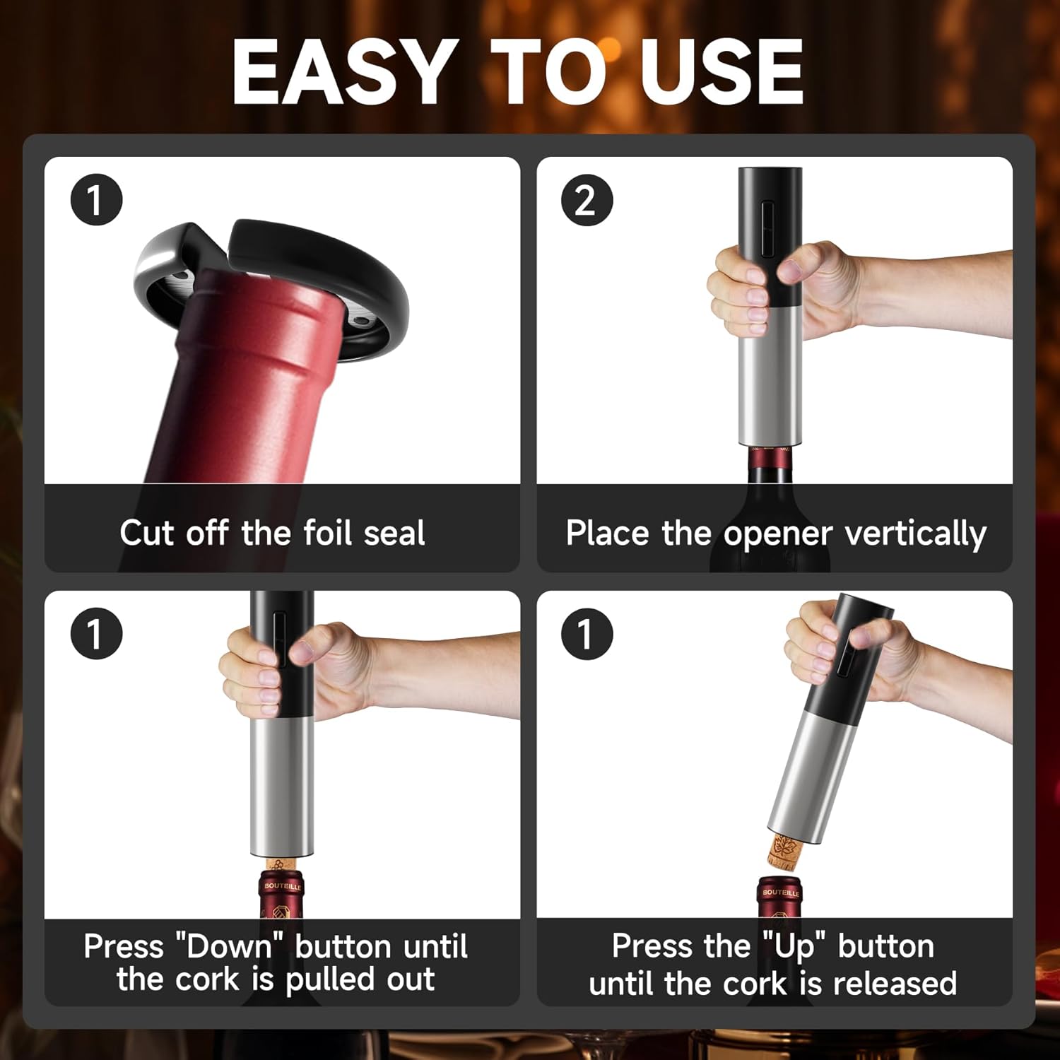 Electric Wine Opener with Air Pump and Foil Cutter 4PCS Set