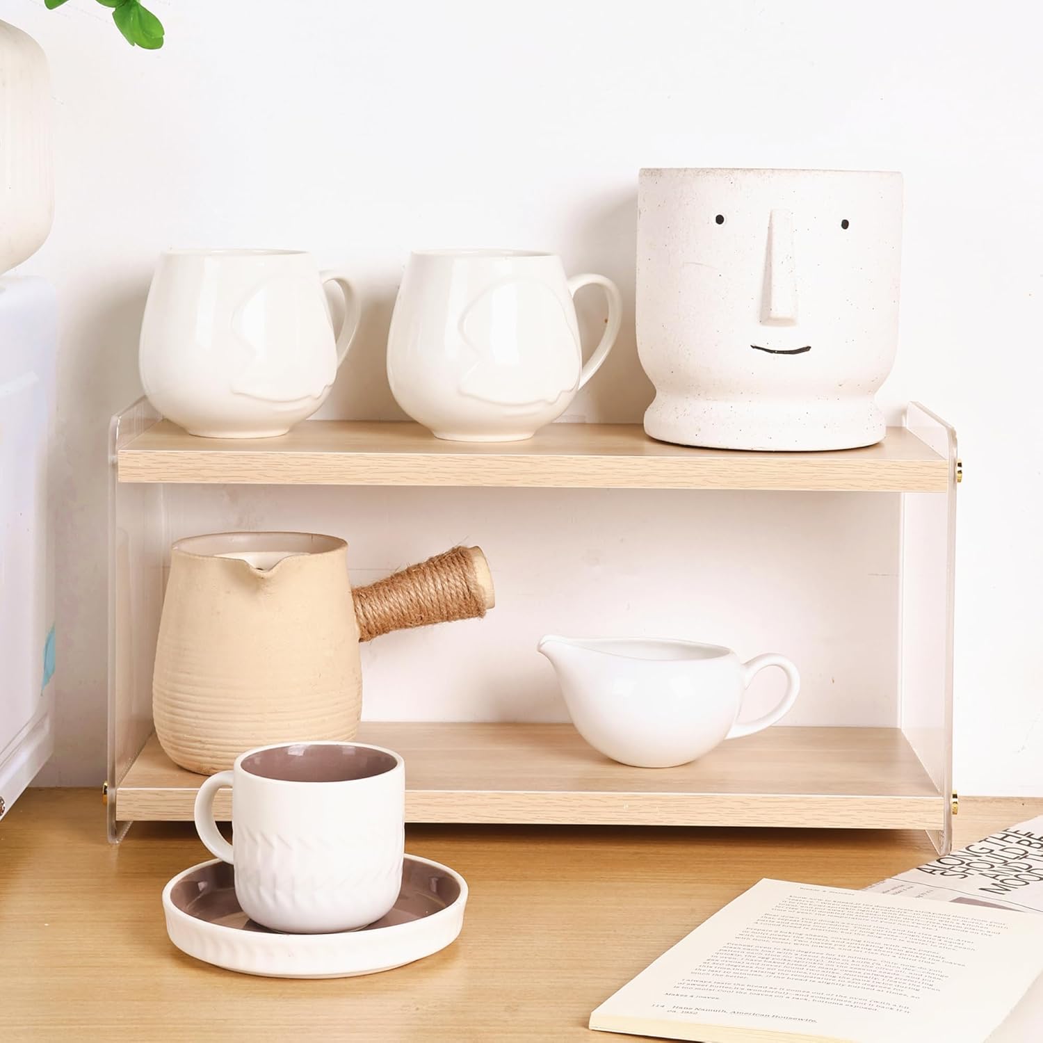 Coffee Counter Organizer with 2 Tiers and Mug Hooks