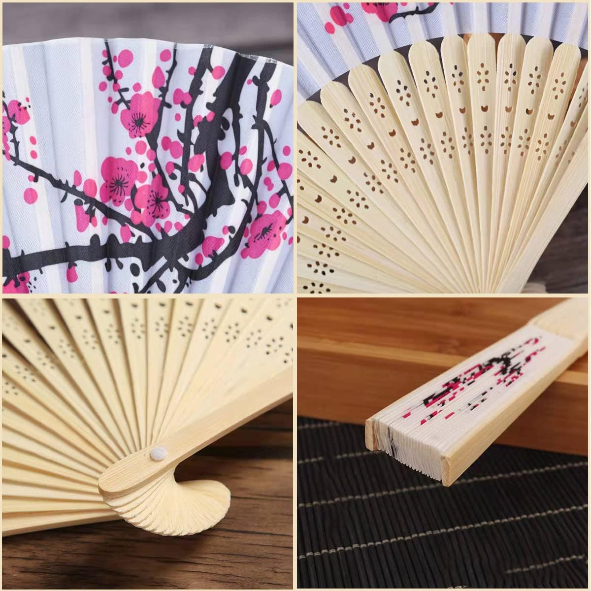 LEFTSTARER 12Pcs Cherry Blossom Folding Hand Fan