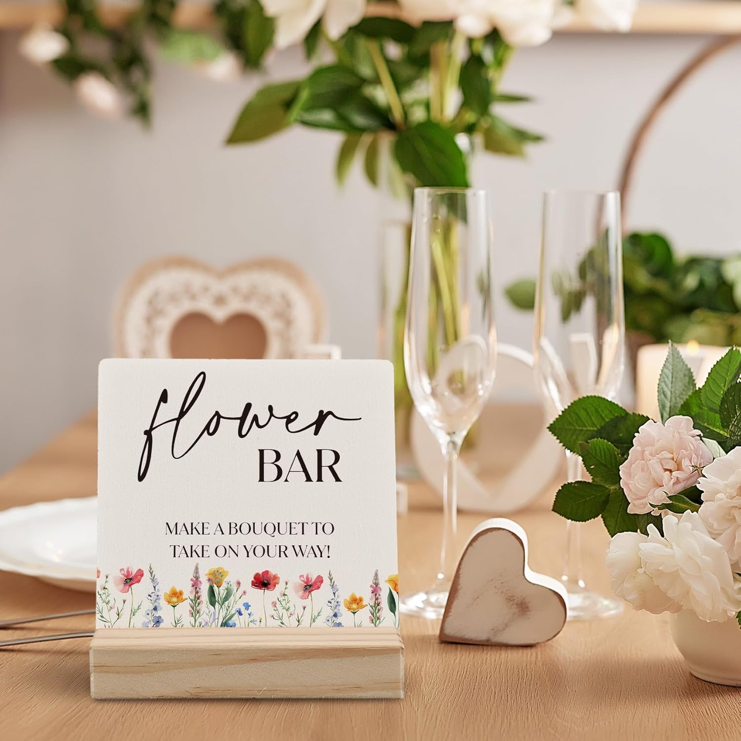 ANIANG Flower Bar Sign 4x4 Inch Wooden Plaque