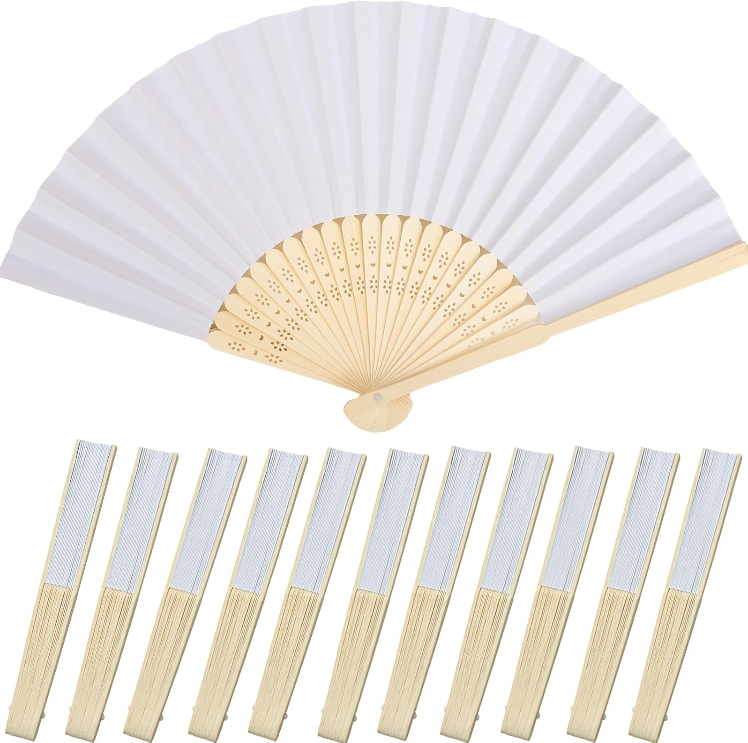 12 Pack 83 Inch White Folding Paper Hand Fan for Women