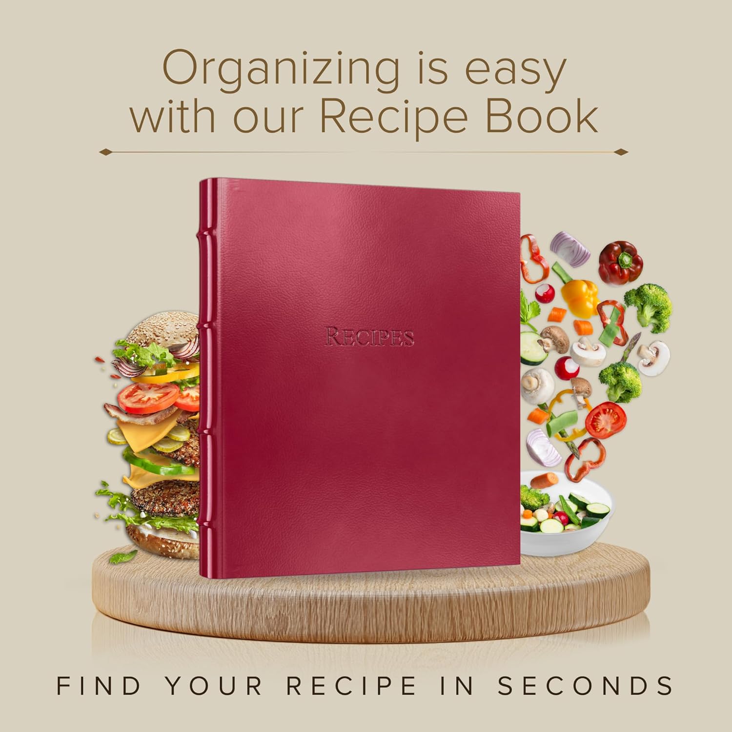 Gallery Leather Recipe Book - 3 Ring Binder with Plastic Sleeves