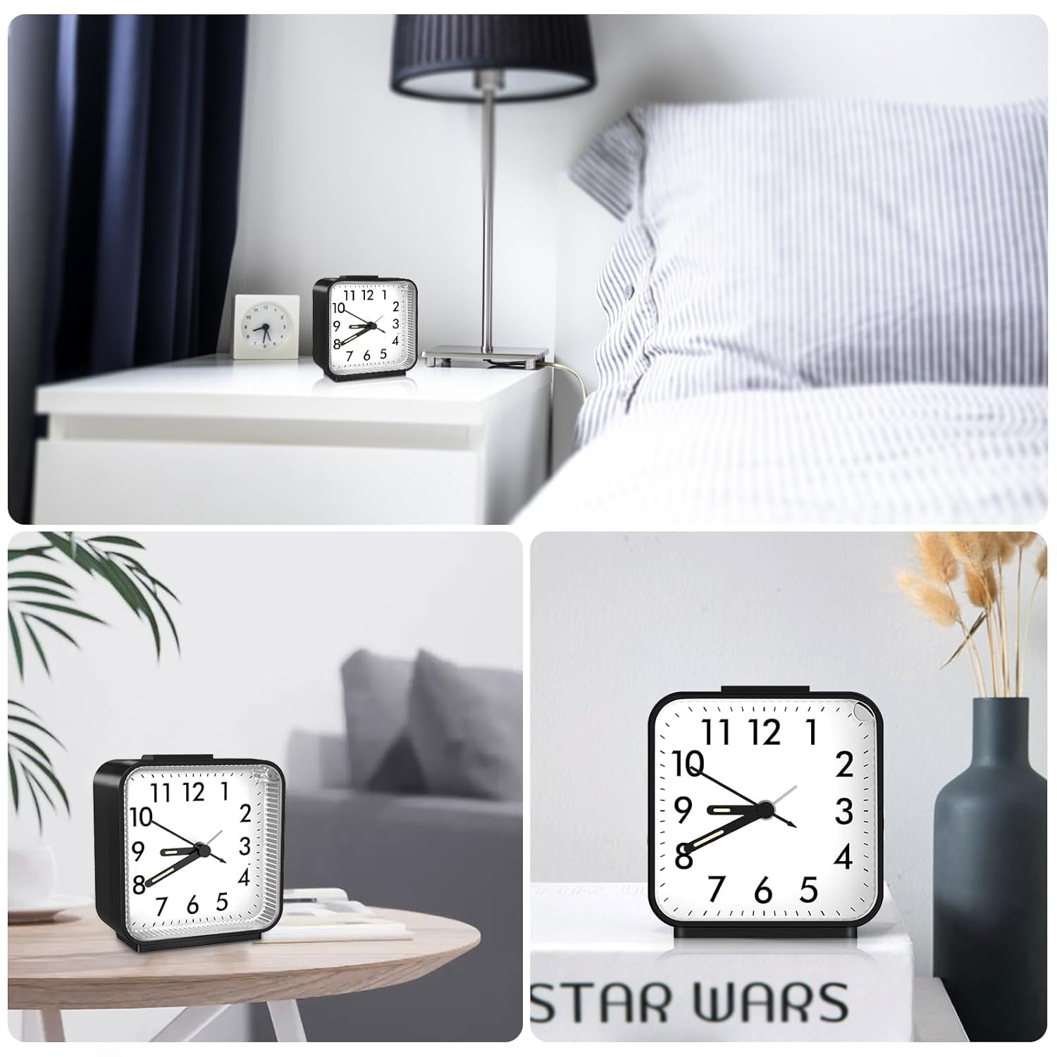 OQIMAX Silent Alarm Clock with Night Light and Large Display
