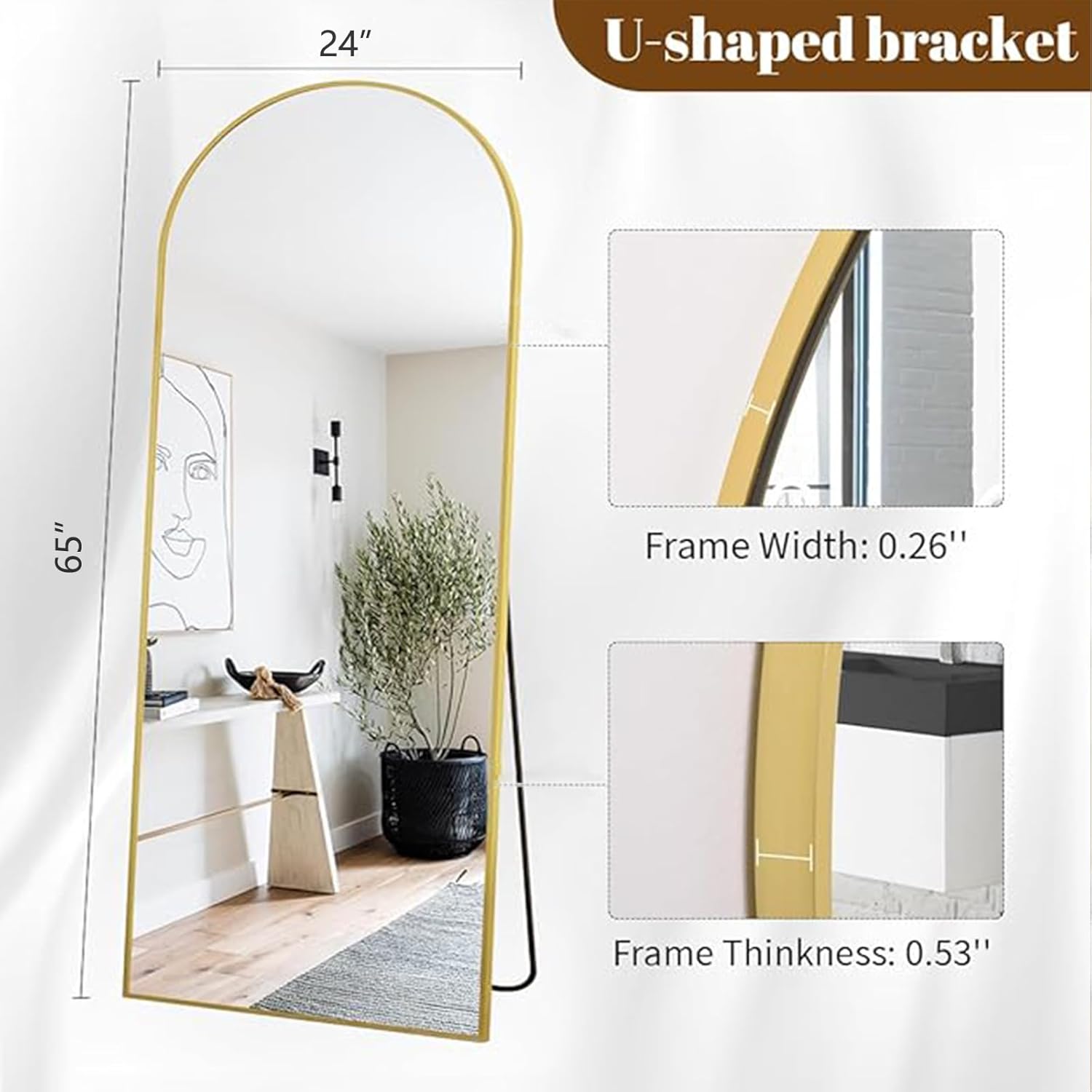 Koonmi 65x24 Arched Gold Full Length Mirror
