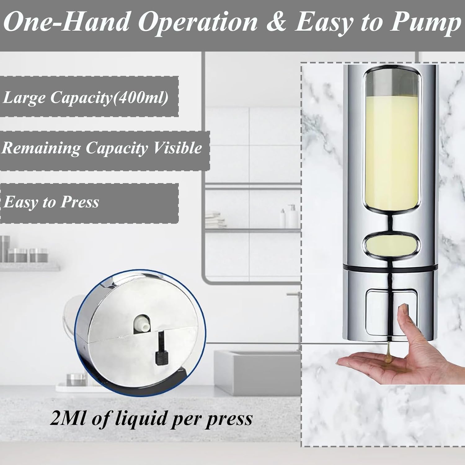 Single Wall Mounted Hand Soap Dispenser 400ml Silver