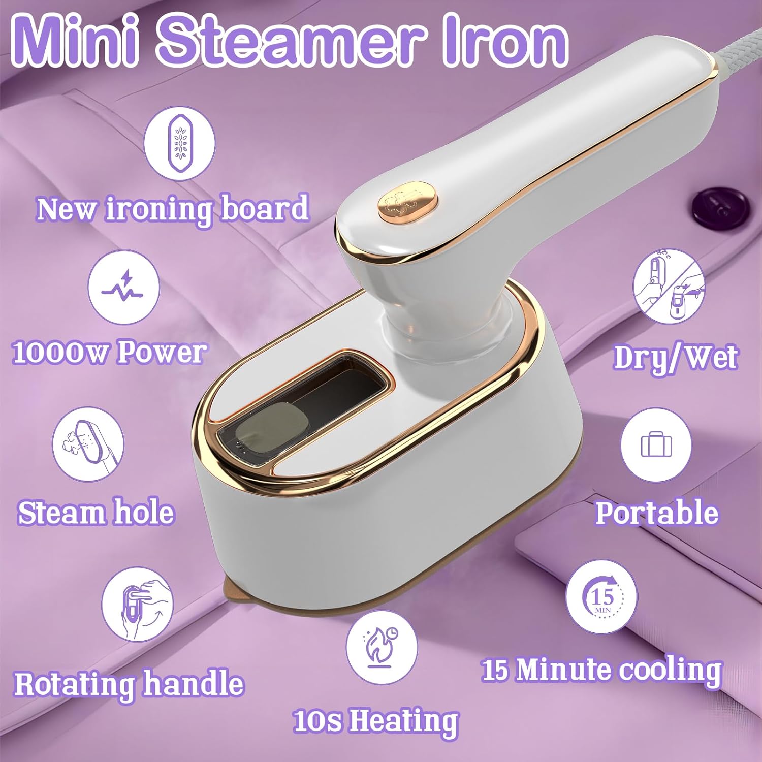 Travel Steamer Iron 2 in 1 - Portable Mini Iron for Clothes