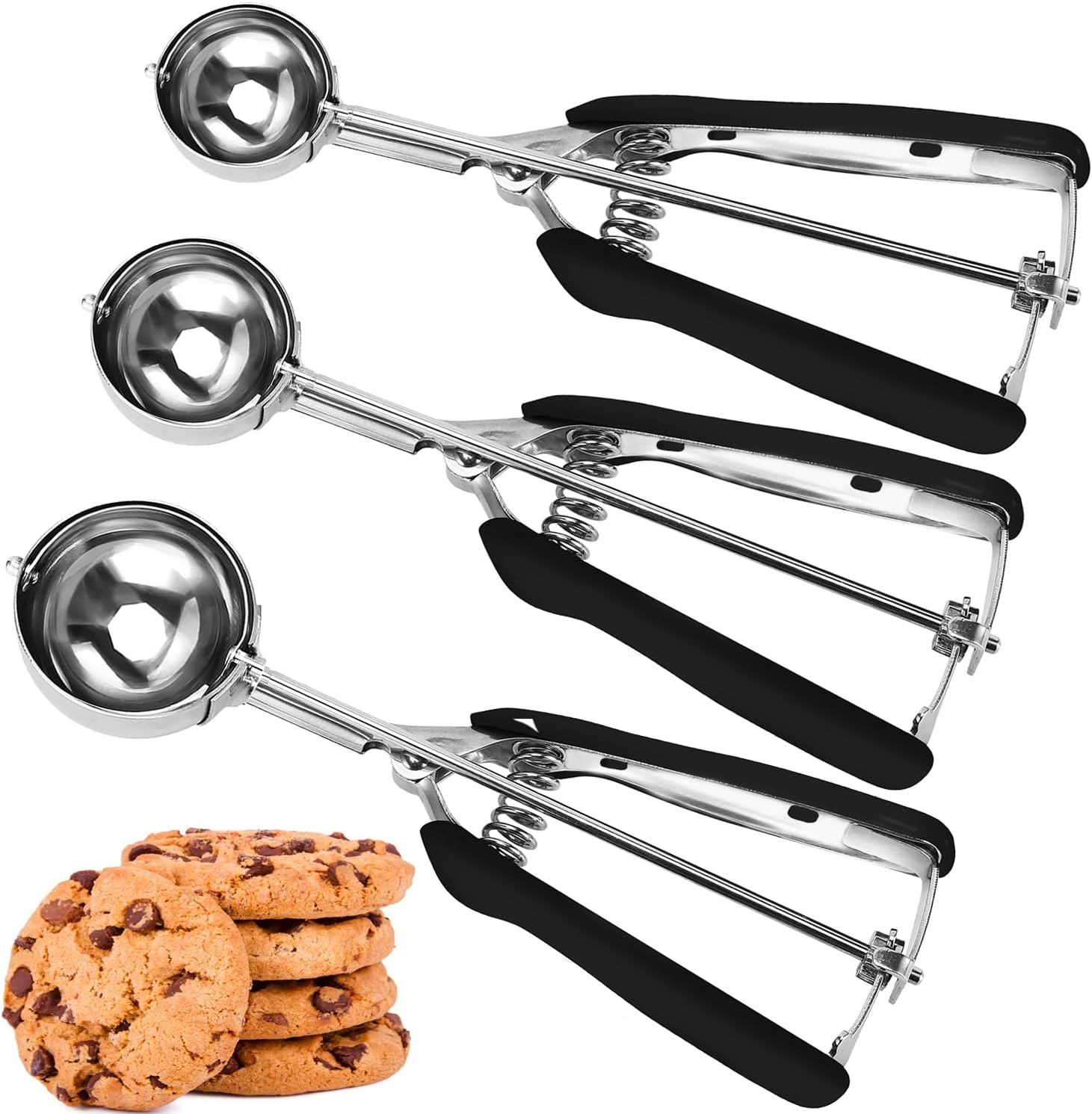 Cookie Scoop Set of 3 with Black Handles