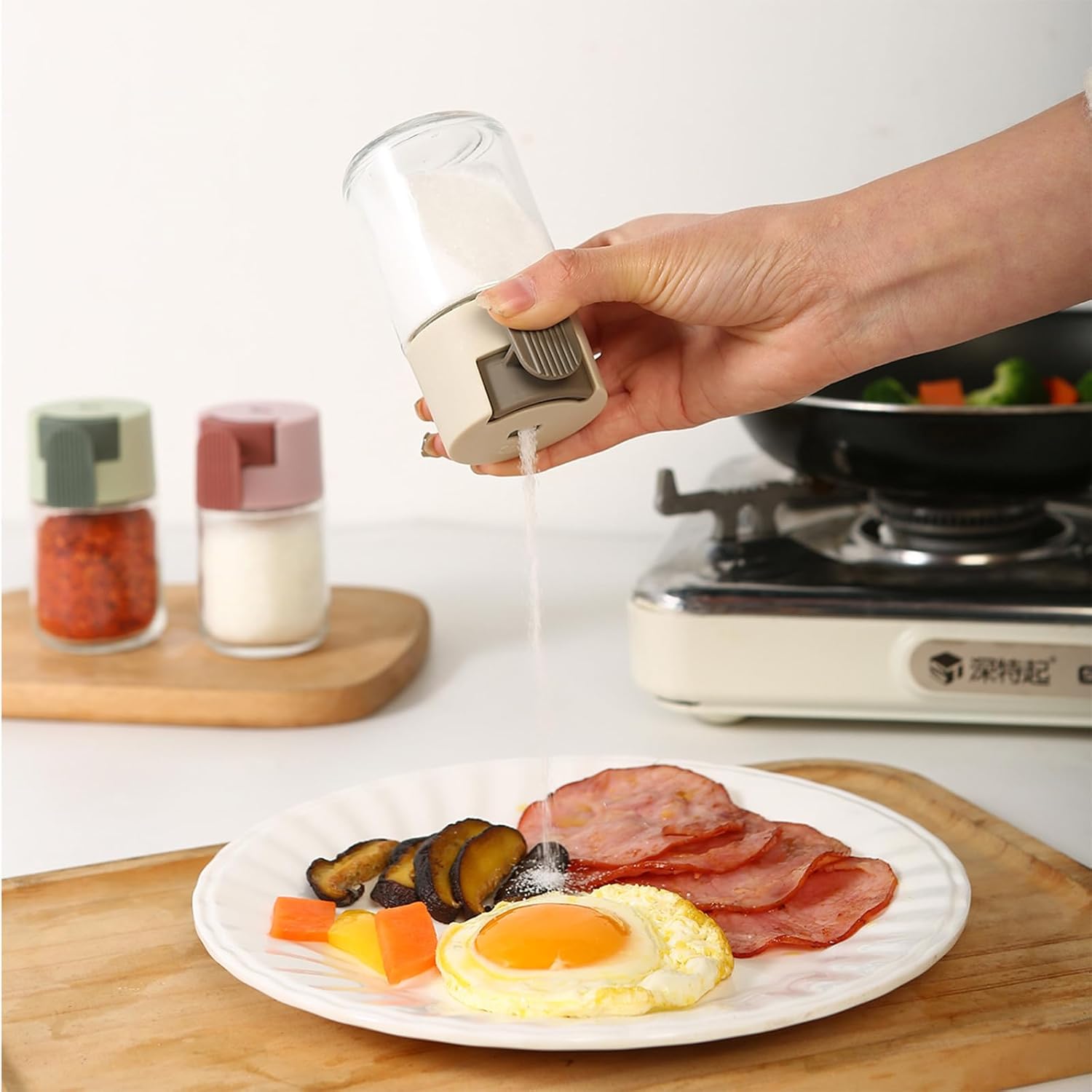 Set of 4 Mini Salt Shakers with Press Mechanism