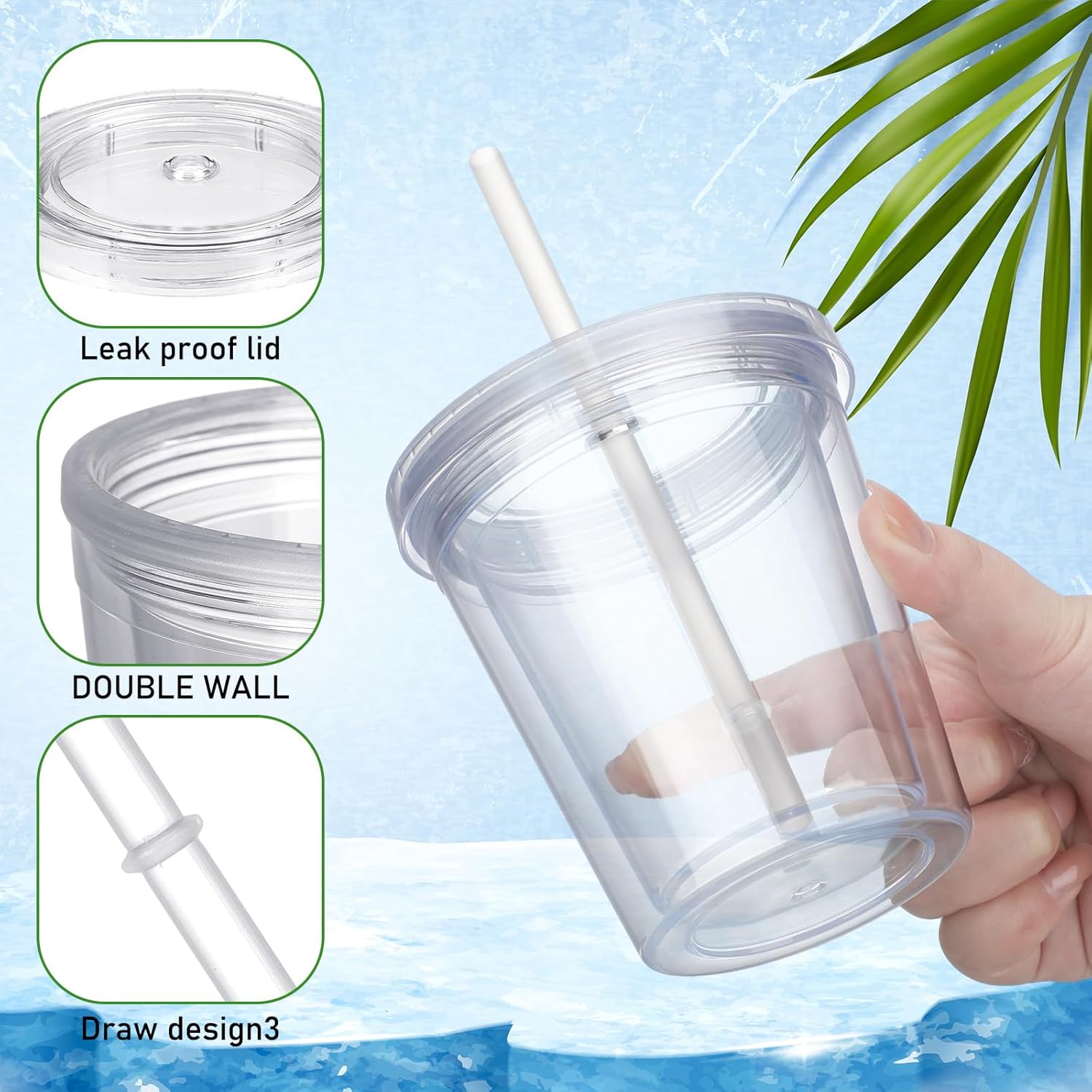 15 Pcs Clear Tumblers with Lid and Straw for Kids