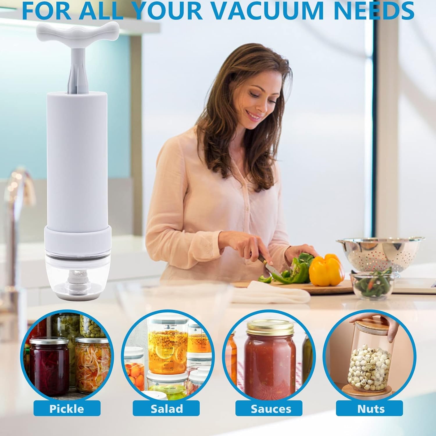Mason Jar Vacuum Sealer Kit with Manual Pump and 5 Lids